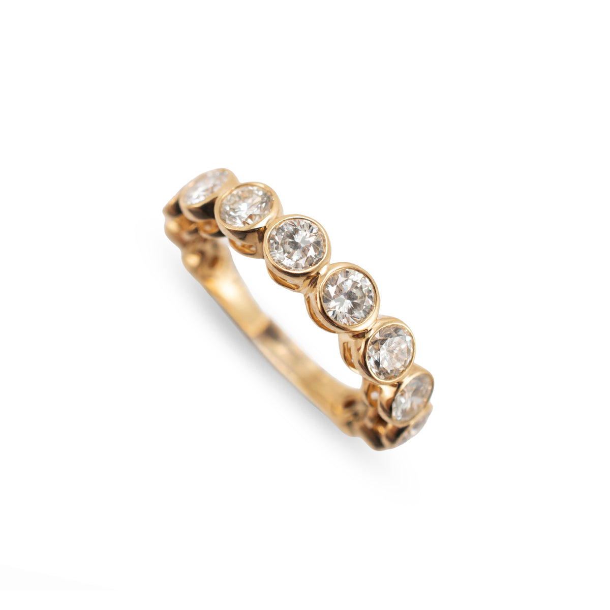 Ladies 18K Yellow Gold 1.50ctw Bezel Set Half Eternity Band Ring
