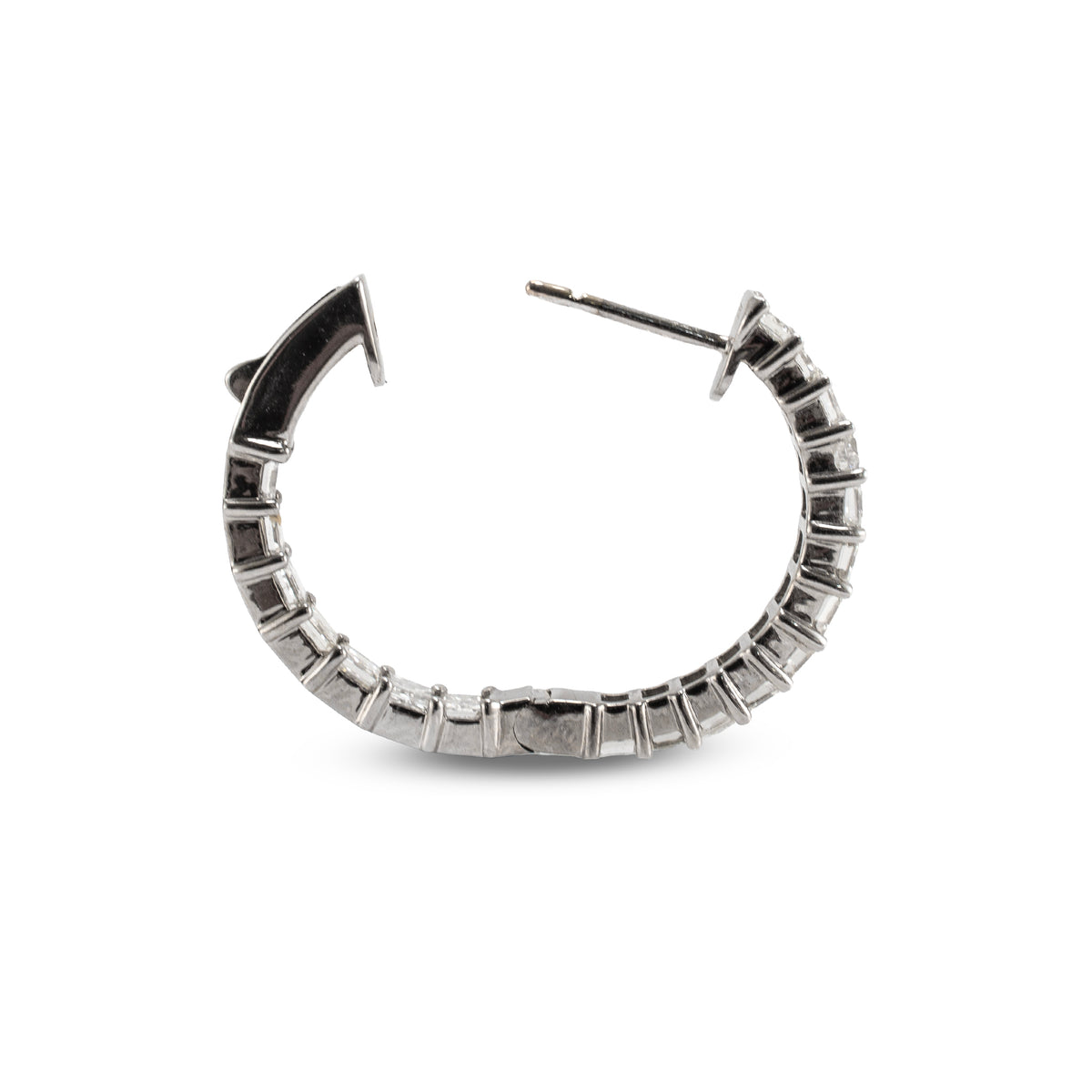 Ladies 18K White Gold 3.60ctw Inside Out Baguette Diamonds Hoop Earrings