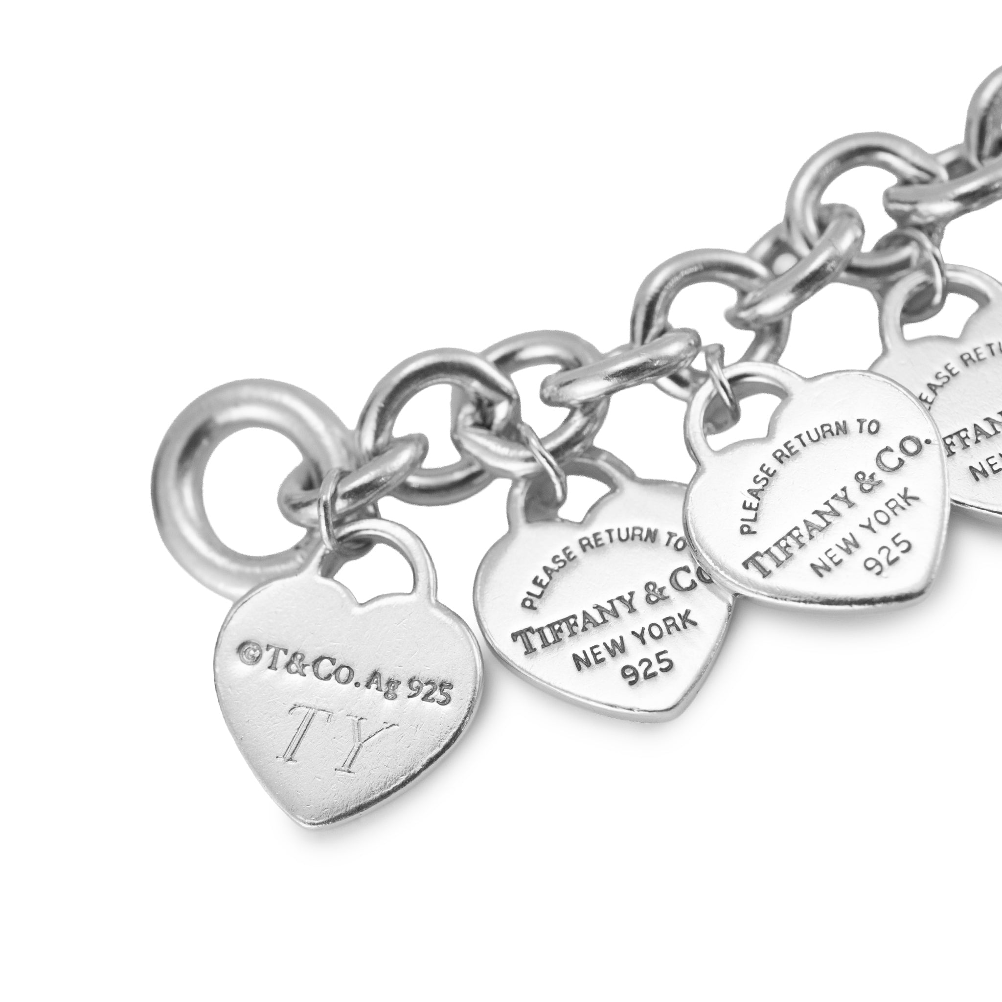 Tiffany & Co. Return to Tiffany Multi-Heart Tag 925 Silver Charm Link Bracelet