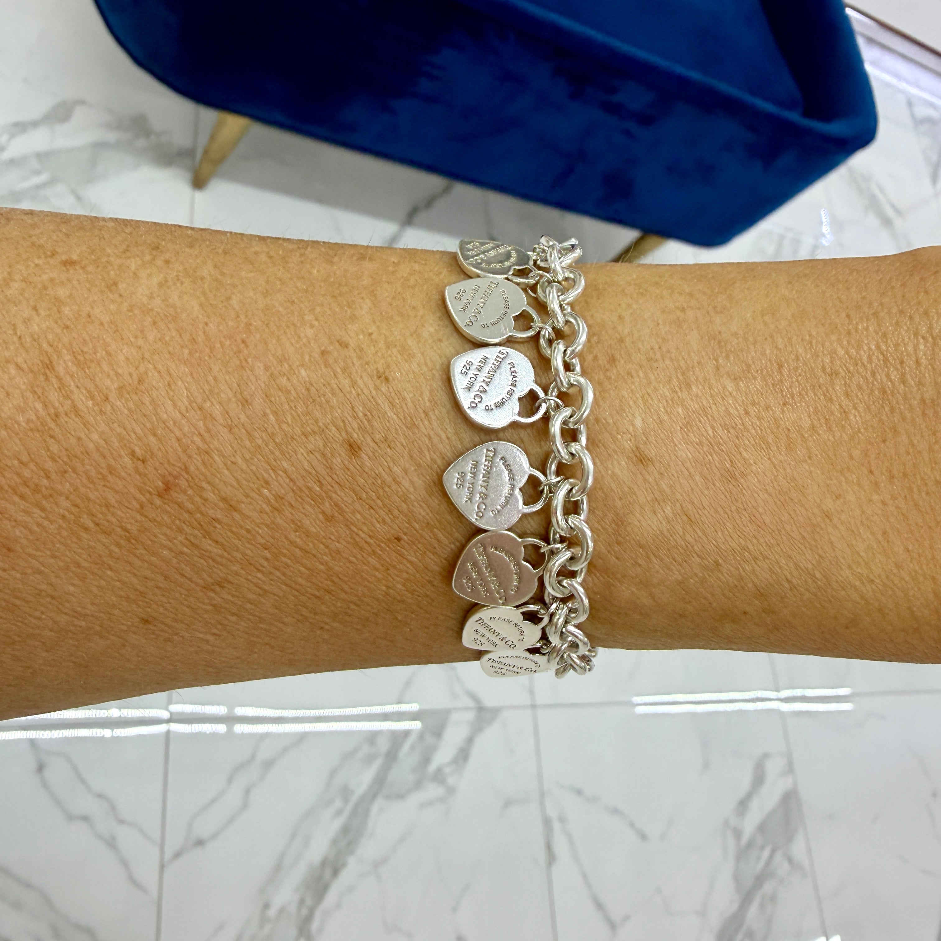 Tiffany & Co. Return to Tiffany Multi-Heart Tag 925 Silver Charm Link Bracelet