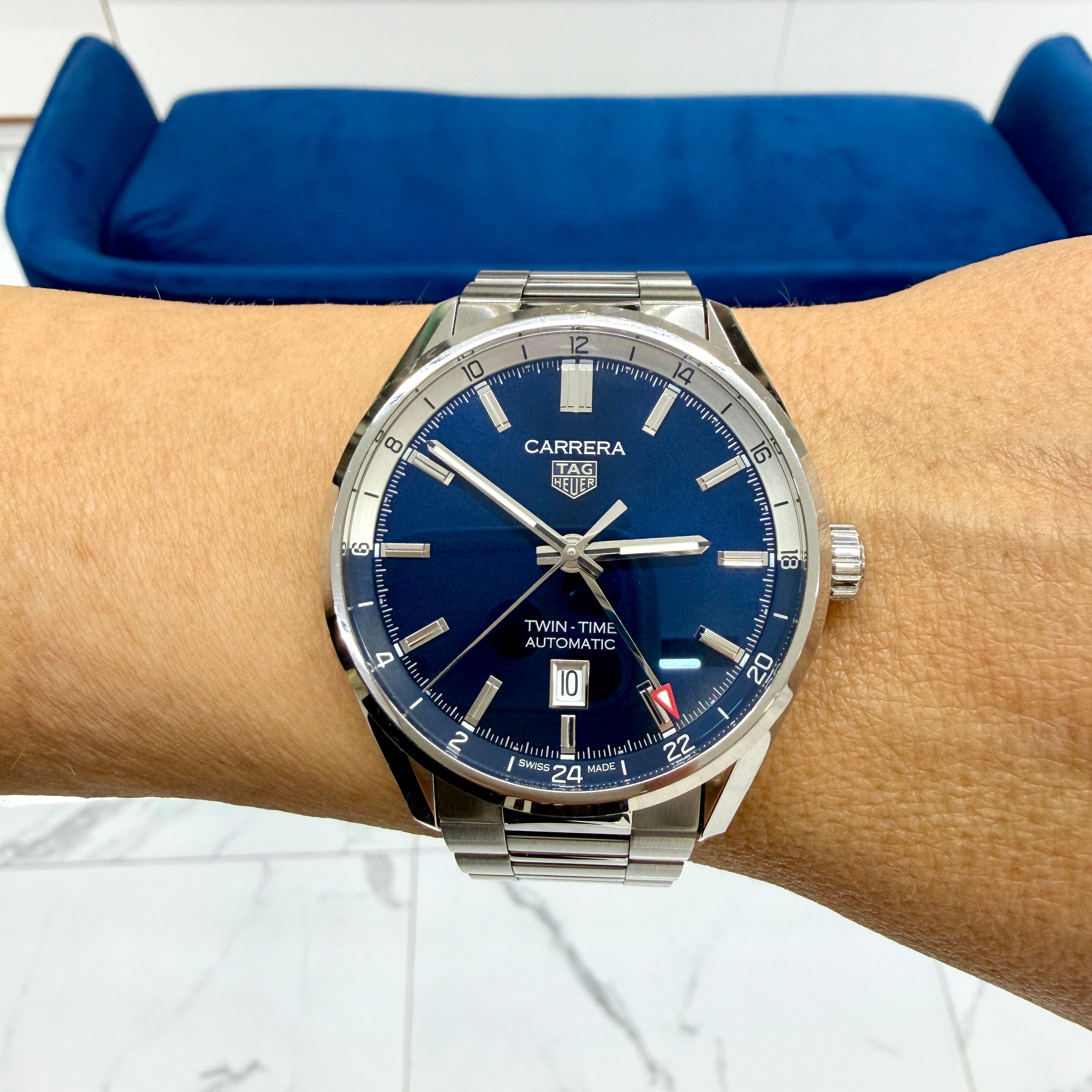 Tag Heuer Carrera Calibre 7 41MM wbn201a Twin Time Steel Automatic Watch