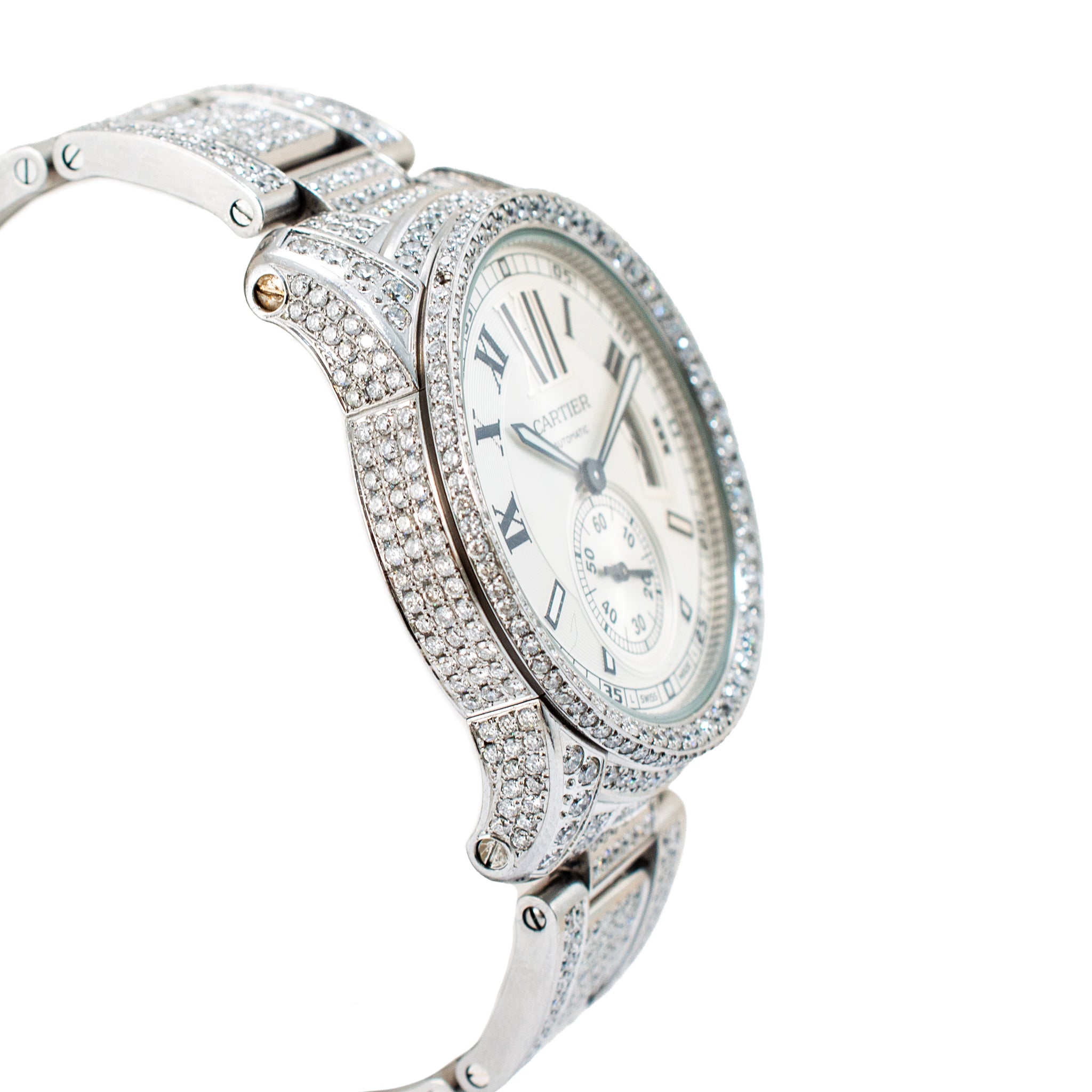 Cartier Calibre de Cartier 42MM 3389 / W7100015 Iced Out Diamond Steel Watch