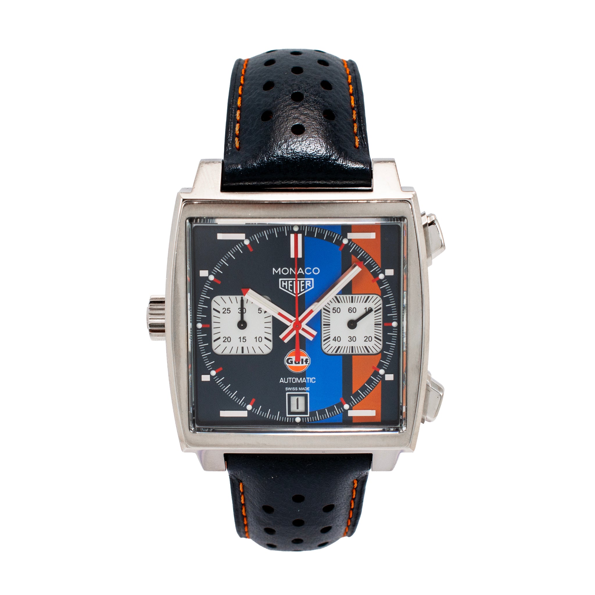 Tag Heuer Monaco Gulf 39MM CAW211R.FC6401 Orange Blue Chrono Automatic Watch