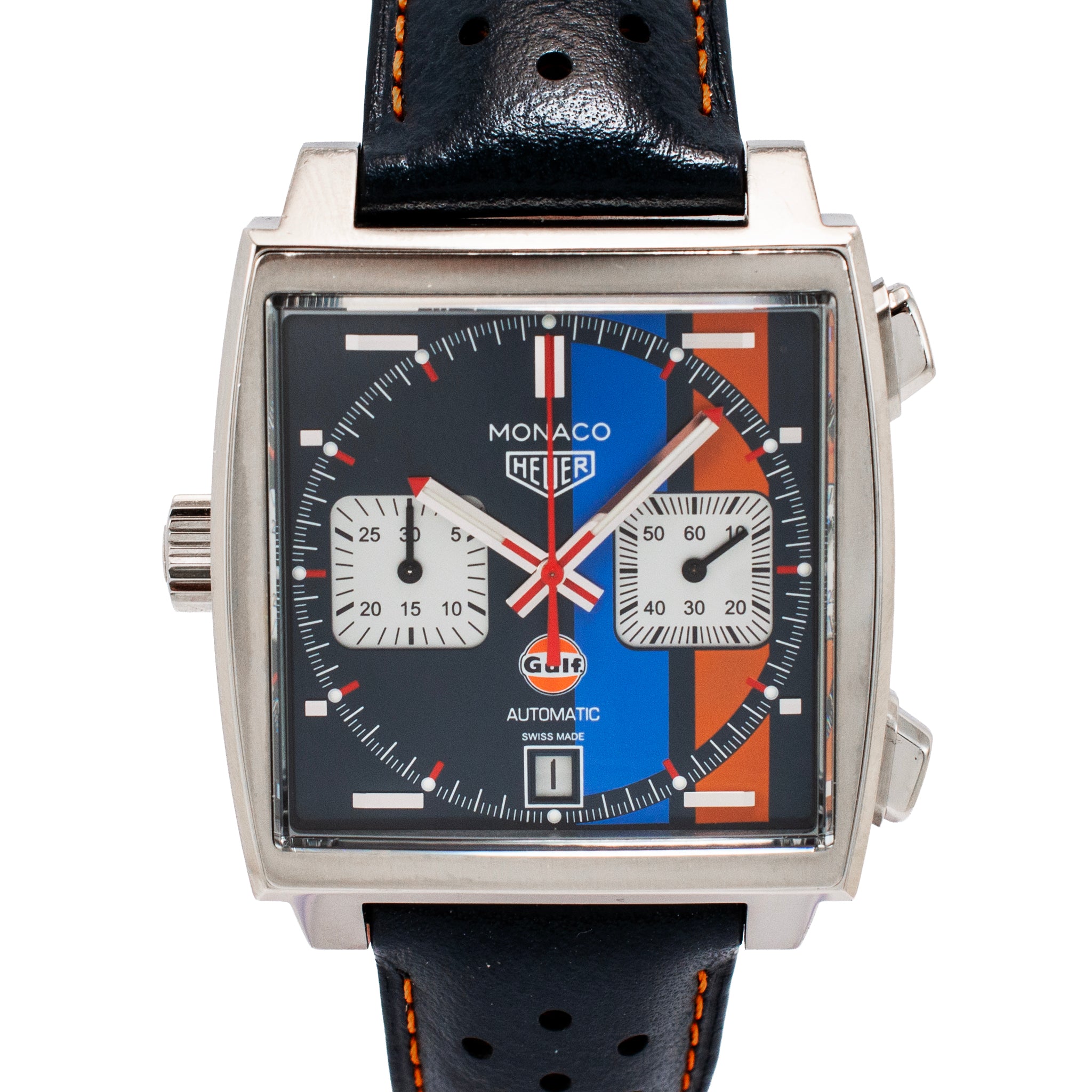 Tag Heuer Monaco Gulf 39MM CAW211R.FC6401 Orange Blue Chrono Automatic Watch