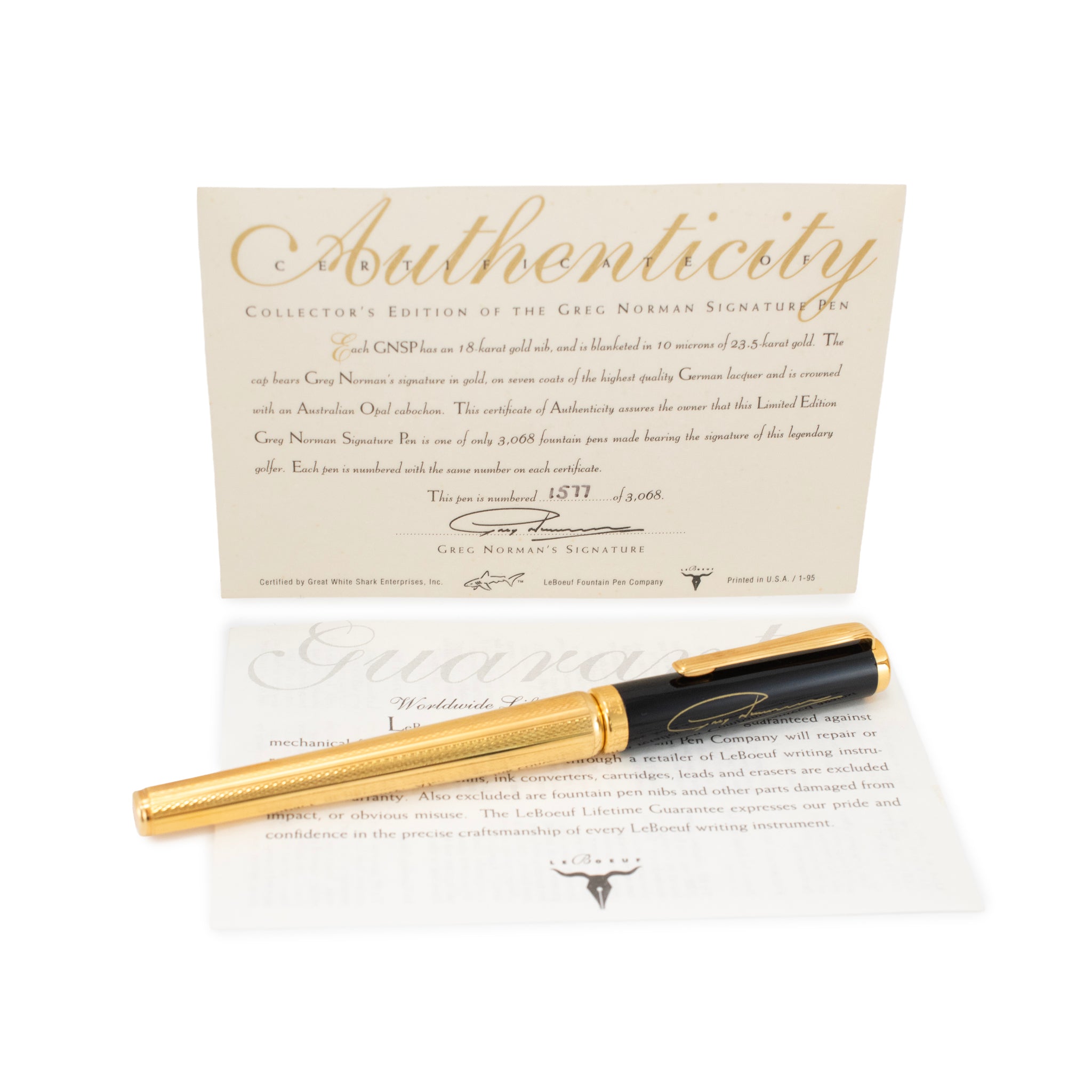 Leboeuf Greg Norman 18K Yellow Gold Nib Limited Edition Fountain Pen