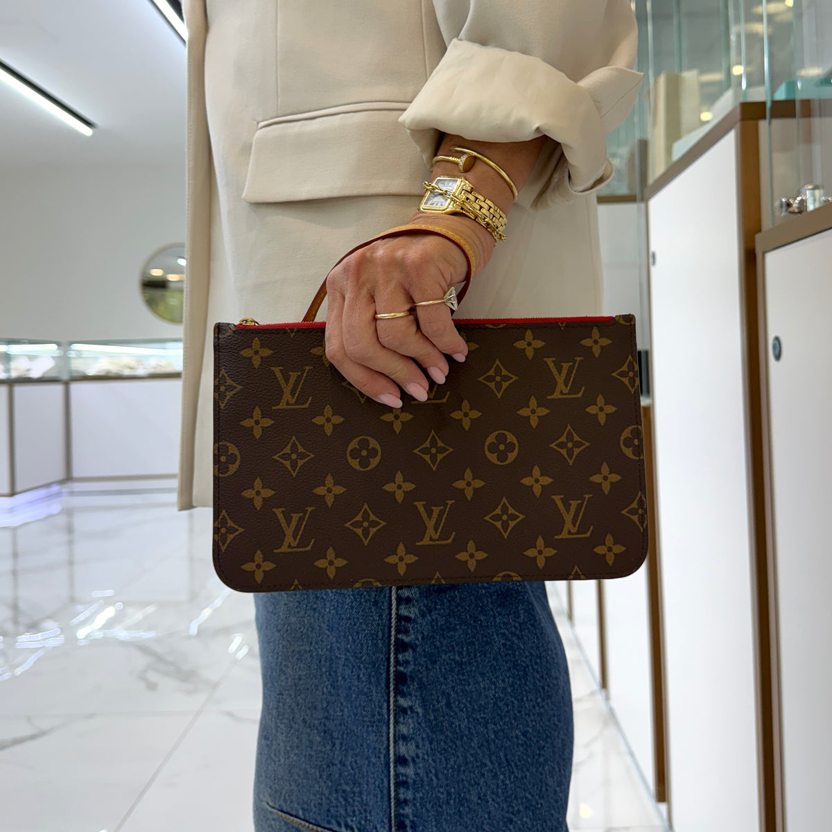 Louis Vuitton Monogram Canvas Neverfull Pochette Wristlet Clutch Bag
