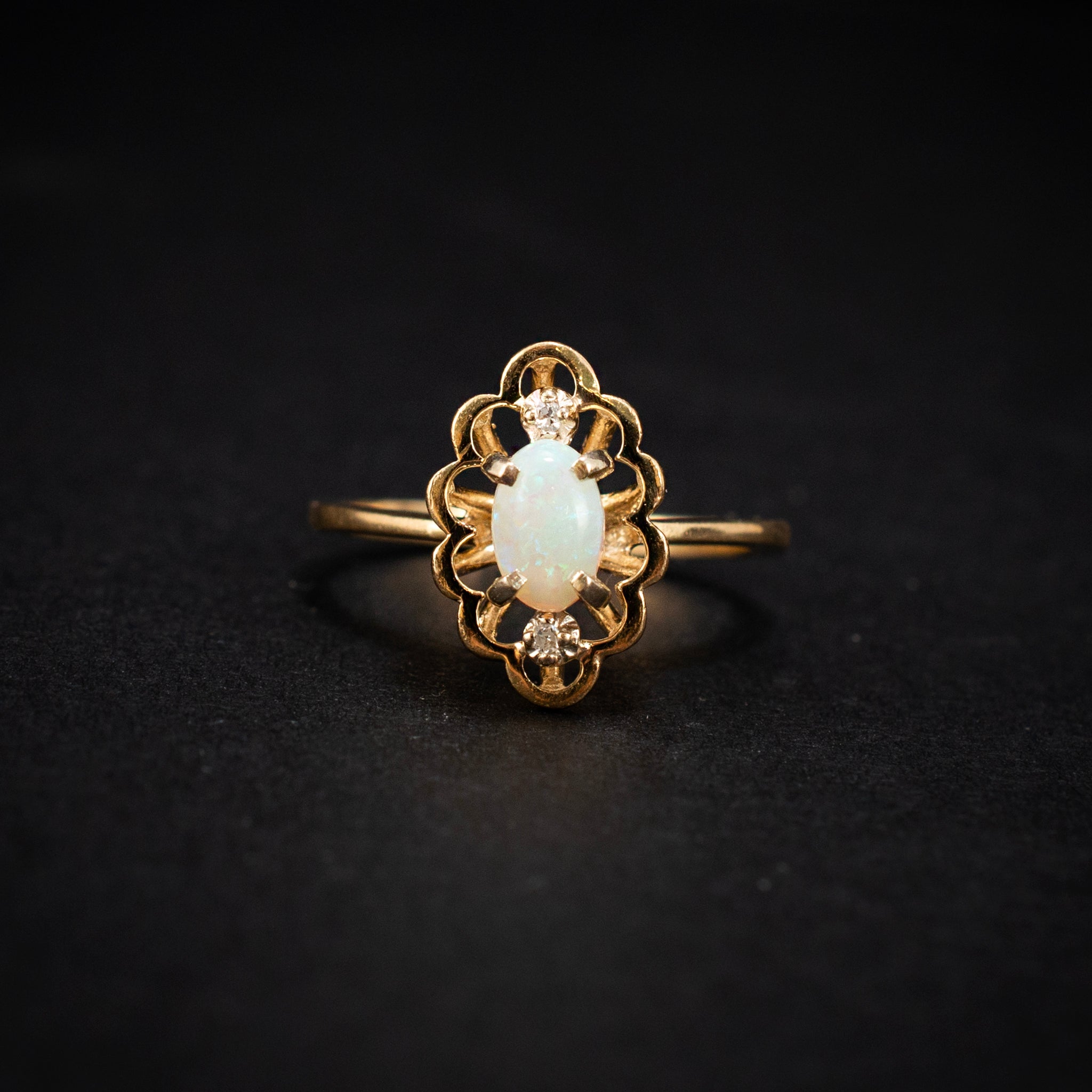 Cocktail & Statement Ring 0.02ct Diamond Opal 0.3ct 14K Yellow Gold Vintage 454136 available at DJP Jewelers & Luxury Buyers
