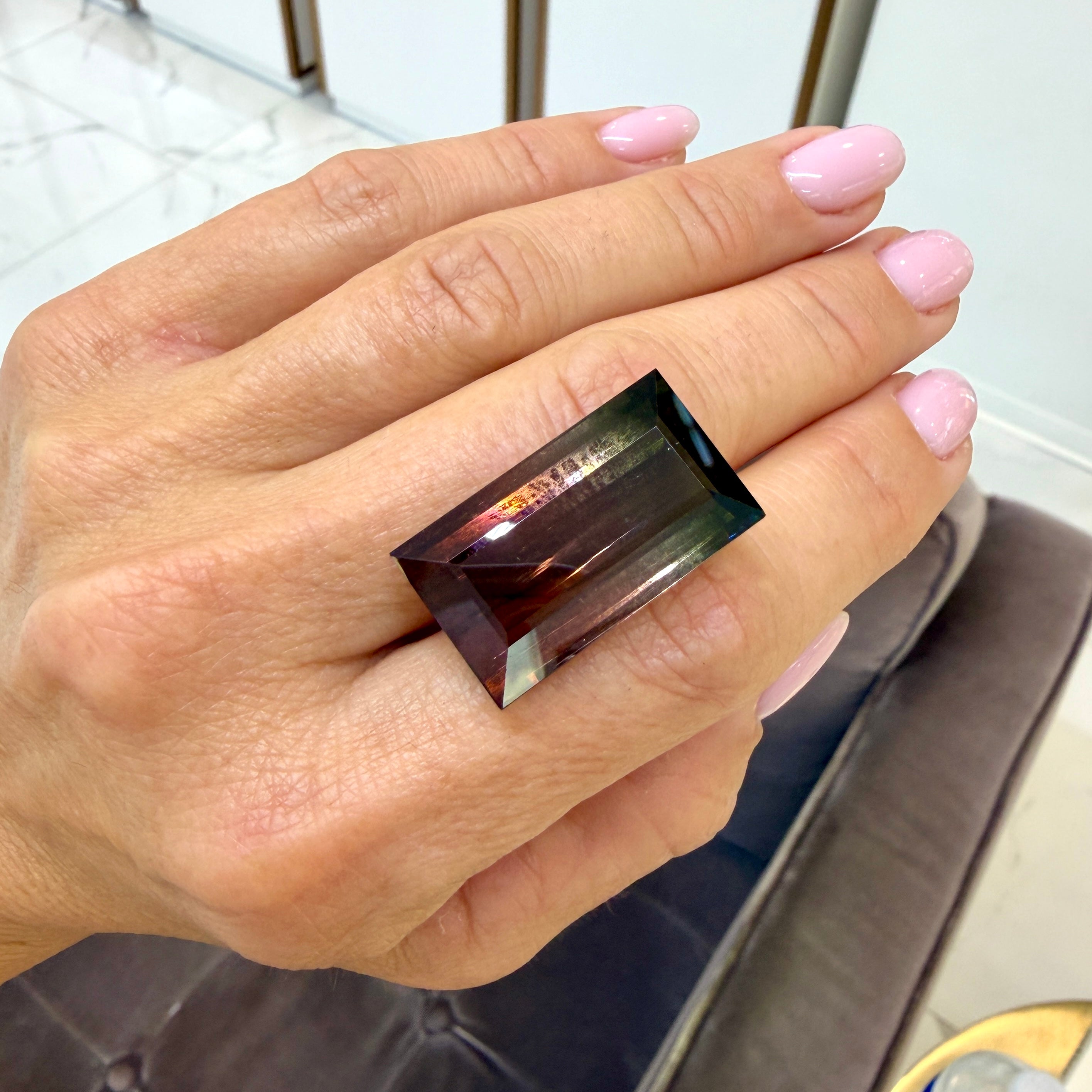 Natural 53.63ct Gia Rectangular Cut Shape Brownish Pink Green Loose Tourmaline