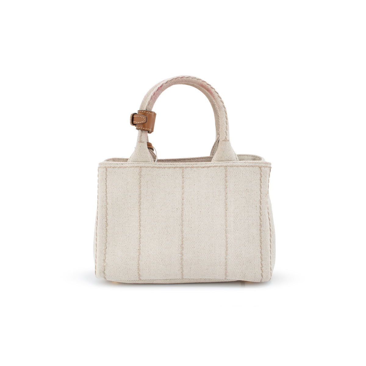 Prada Jardinière Natural Cotton Canvas Leather Trim Mini Handbag