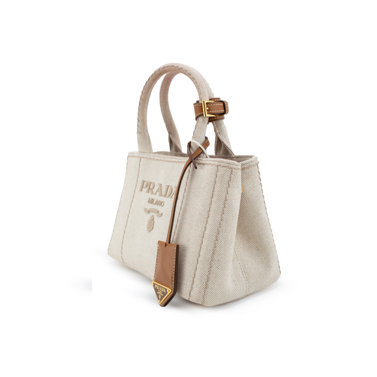 Prada Jardinière Natural Cotton Canvas Leather Trim Mini Handbag
