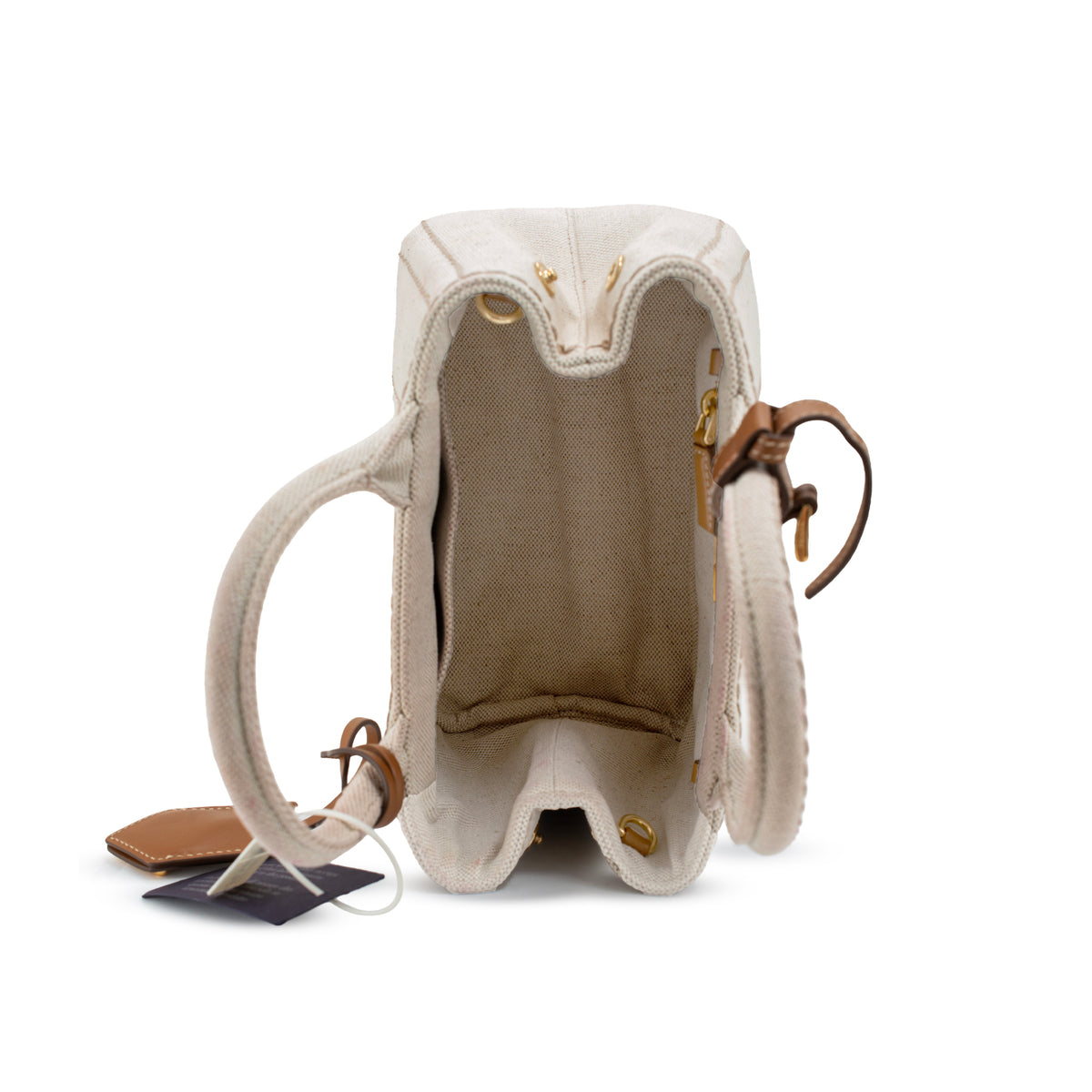 Prada Jardinière Natural Cotton Canvas Leather Trim Mini Handbag