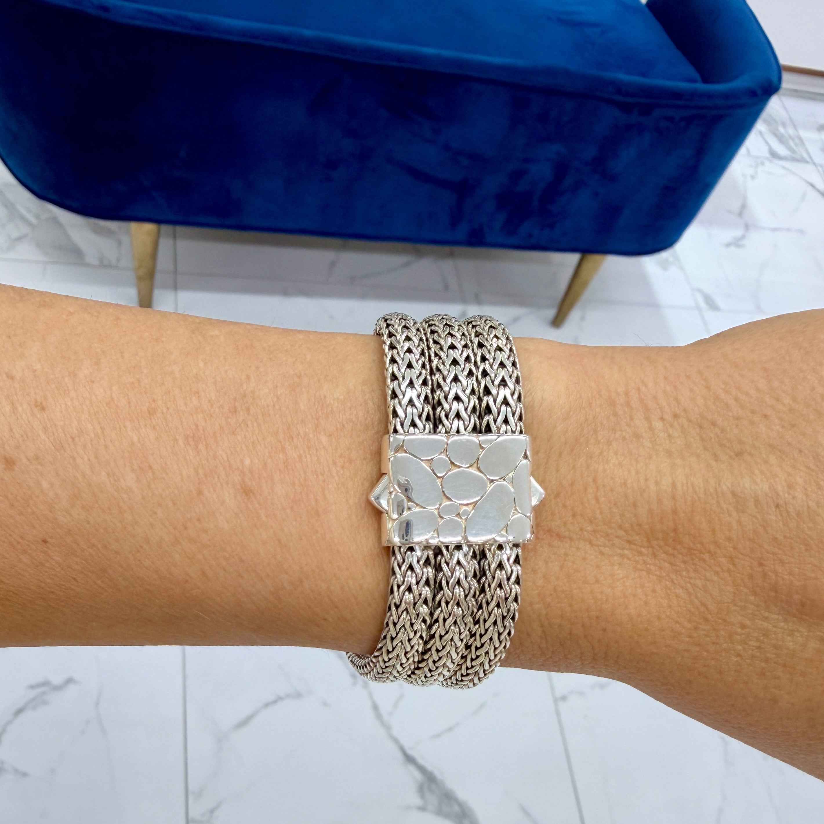 Unisex Retired John Hardy Sterling Silver Woven Chain Pusher Clasp Link Bracelet