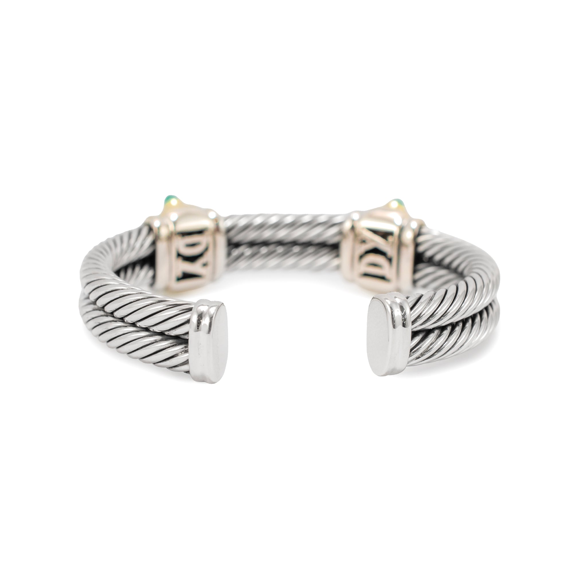 David Yurman Silver 14K Yellow Gold Double Cable Renaissance Cuff Bracelet