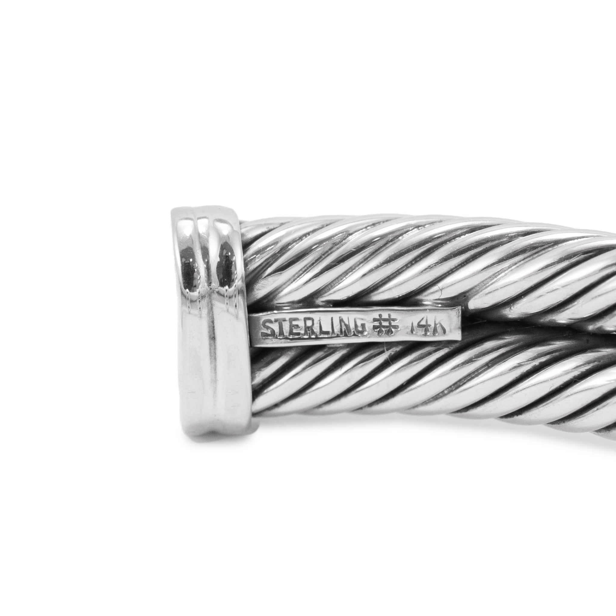 David Yurman Silver 14K Yellow Gold Double Cable Renaissance Cuff Bracelet