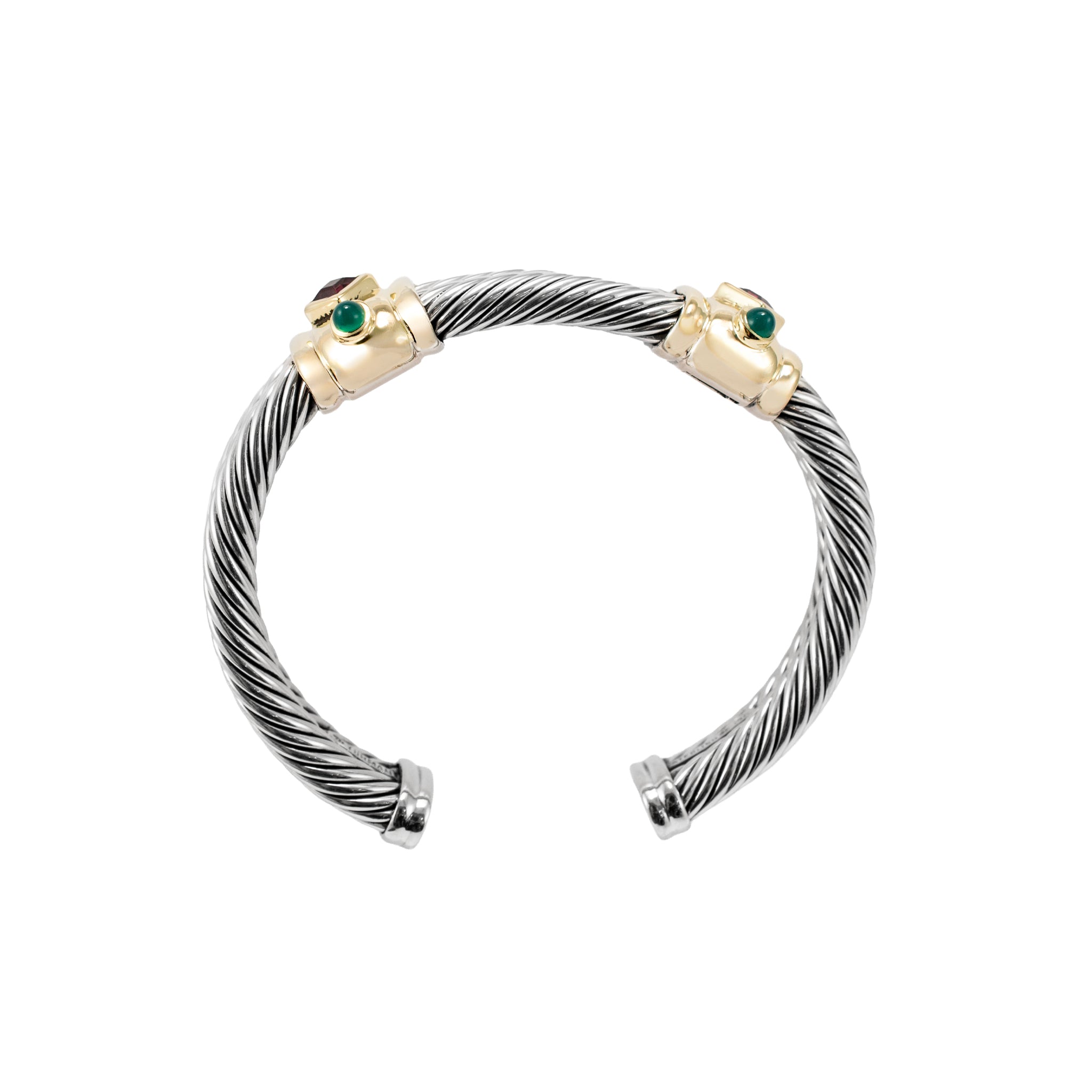 David Yurman Silver 14K Yellow Gold Double Cable Renaissance Cuff Bracelet