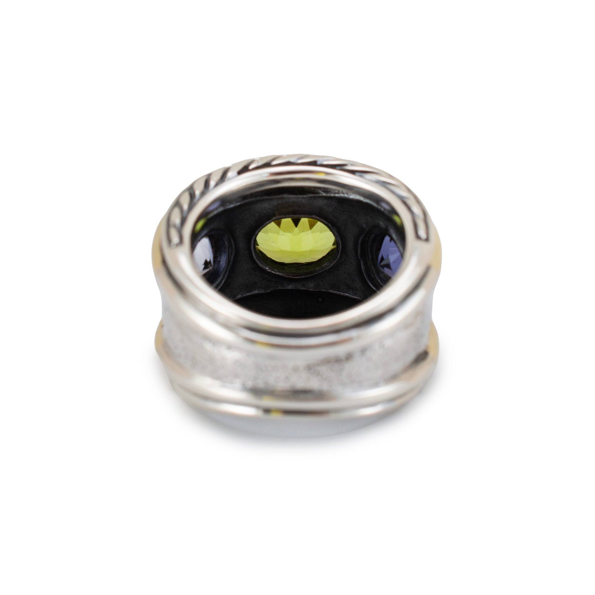 David Yurman 925 Silver 14K Yellow Gold Renaissance 3 Stone Cocktail Ring