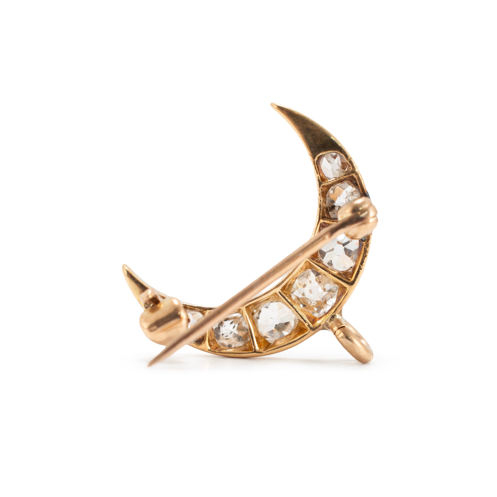 Victorian Antique 18K Yellow Gold 1.24ctw Old Cut Diamond Crescent PIN Pendant