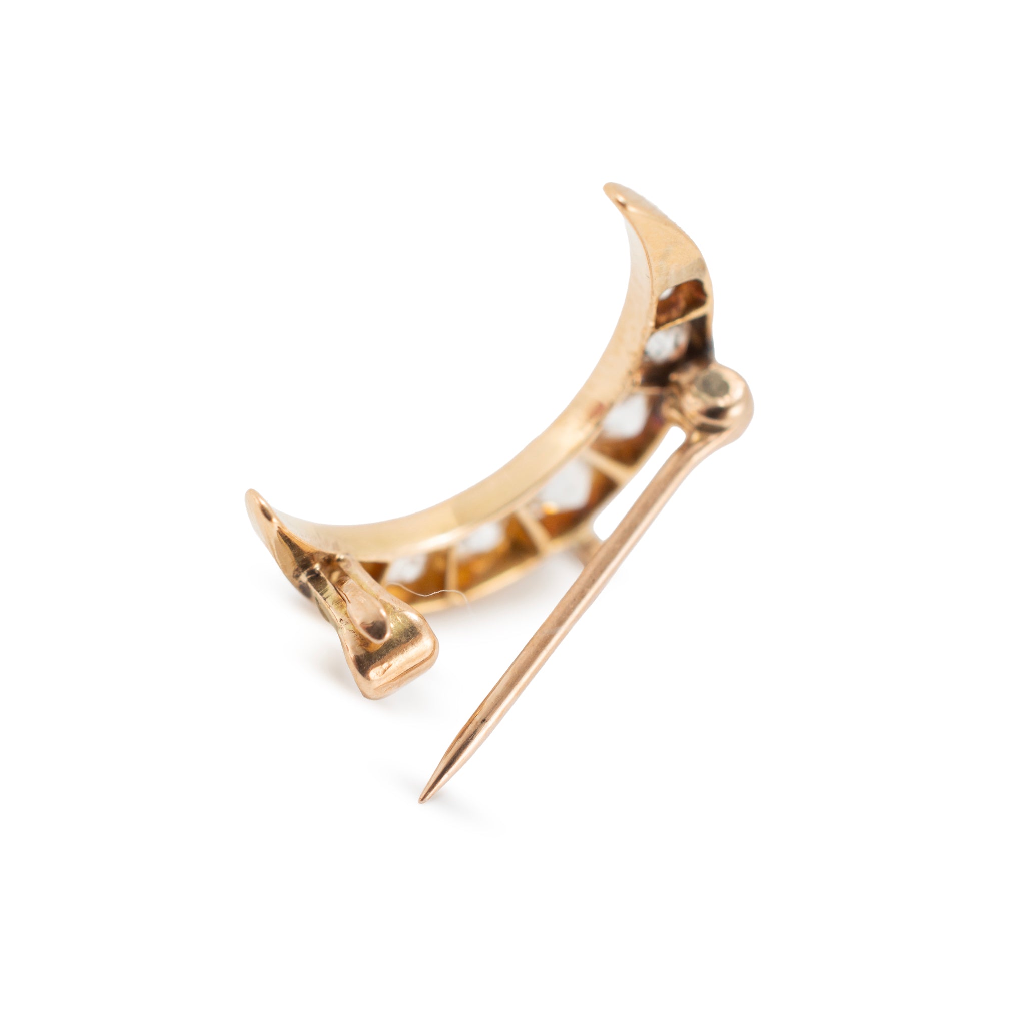 Victorian Antique 18K Yellow Gold 1.24ctw Old Cut Diamond Crescent PIN Pendant