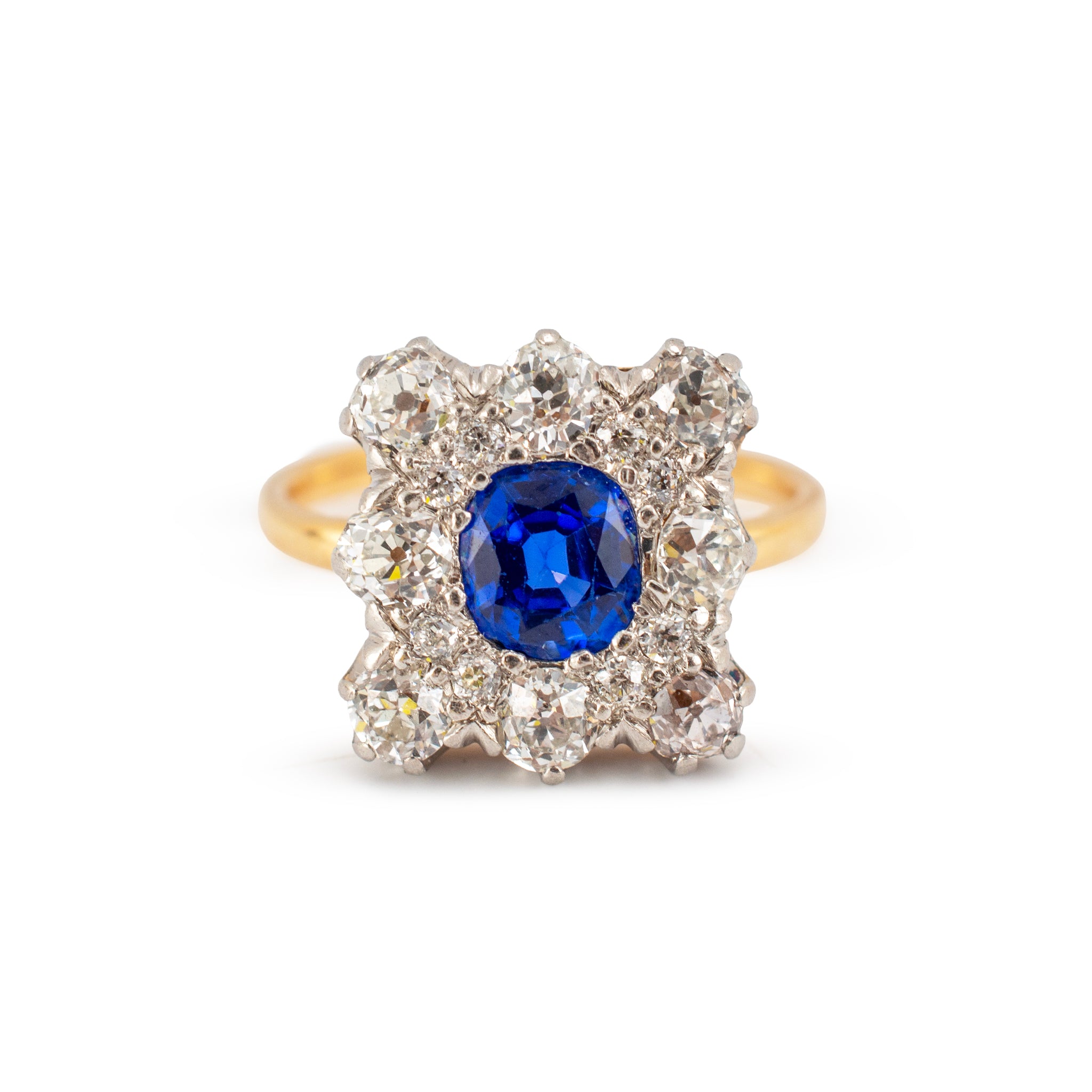 Antique Platinum 18K Gold Gia Royal Blue Kashmir Sapphire Diamond Cocktail Ring
