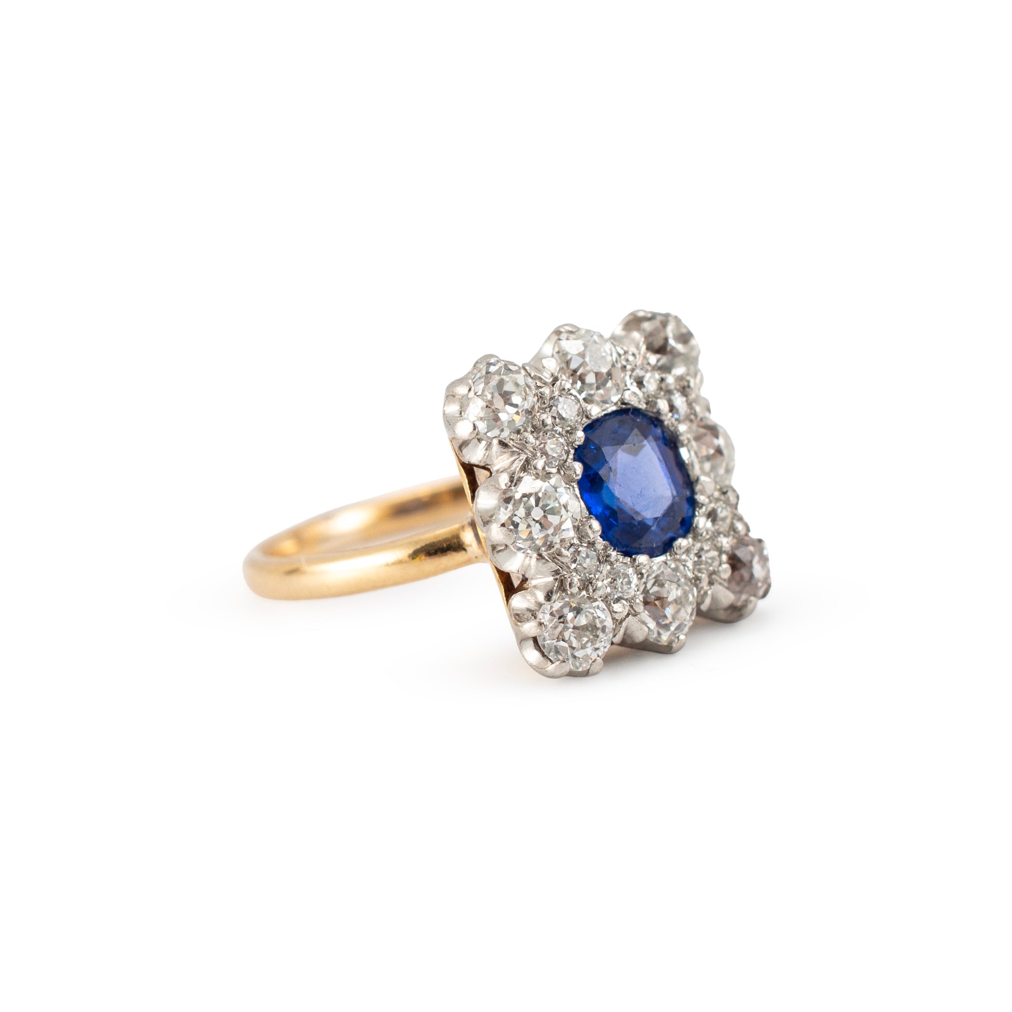 Antique Platinum 18K Gold Gia Royal Blue Kashmir Sapphire Diamond Cocktail Ring