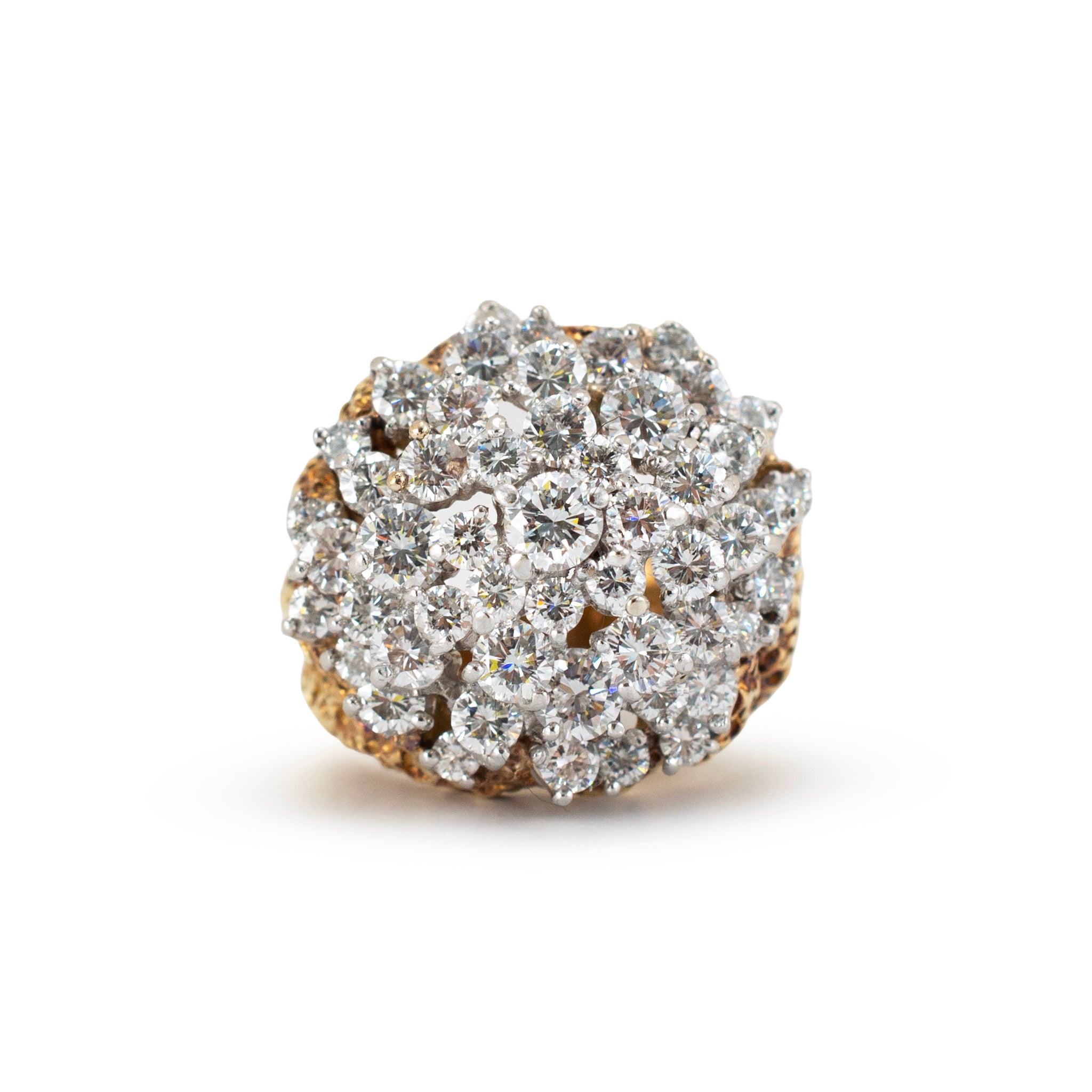 Vintage 18K Yellow Gold Platinum 7.04ctw Two-Tone Bombe Cluster Cocktail Ring