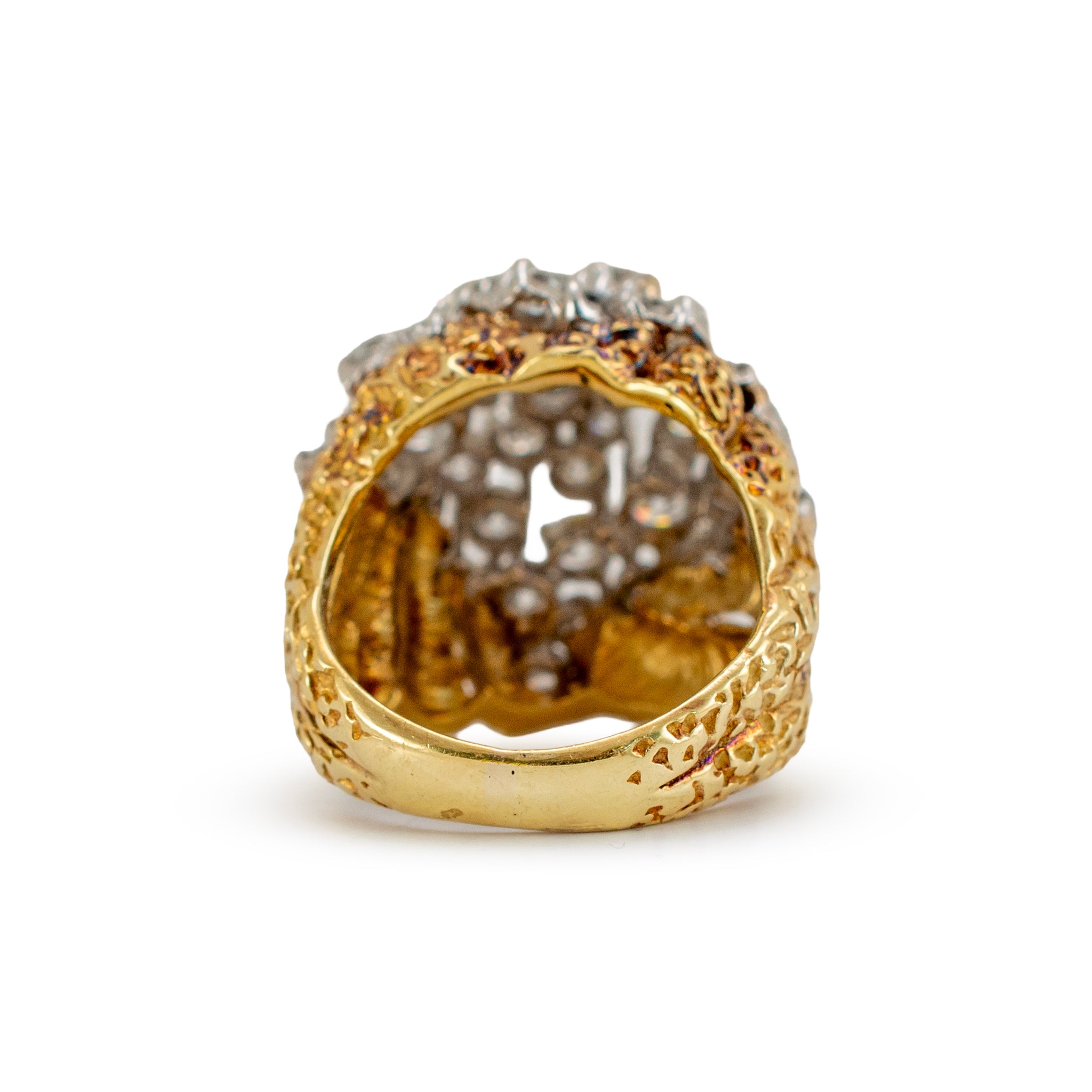 Vintage 18K Yellow Gold Platinum 7.04ctw Two-Tone Bombe Cluster Cocktail Ring
