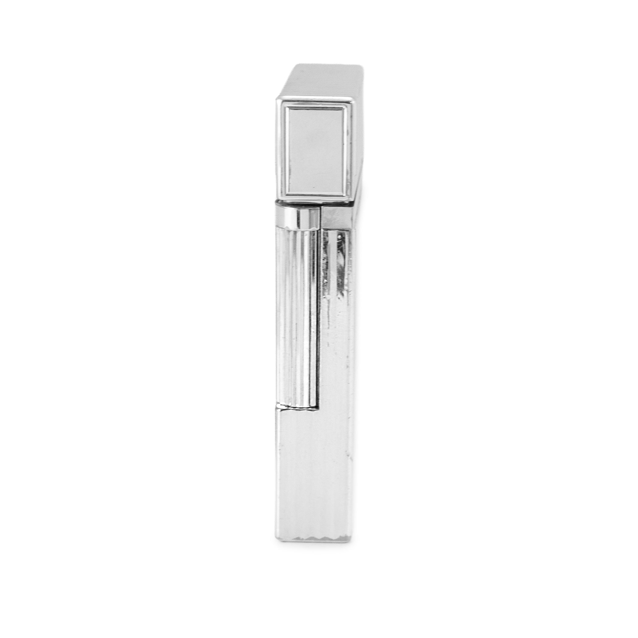 S.T. Dupont Paris Ligne 2 Silver Plaque Vertical Lines Guilloche Lighter