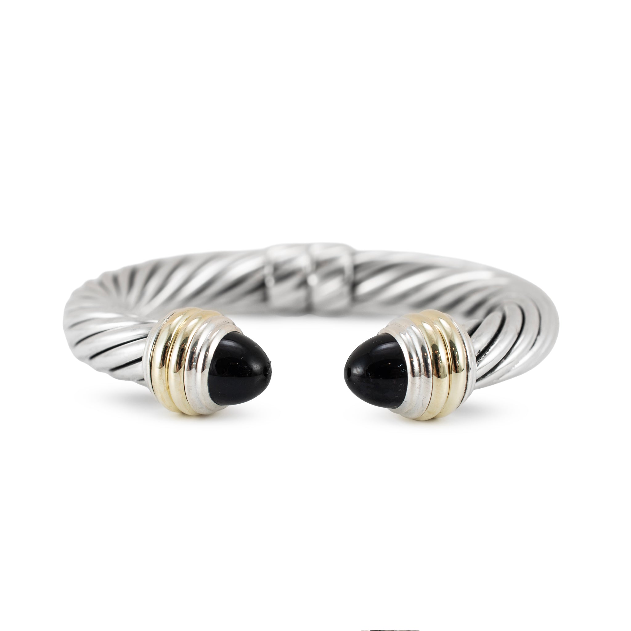 David Yurman Classic Cable 10MM 14K Gold Silver Black Onyx Cuff Bangle Bracelet