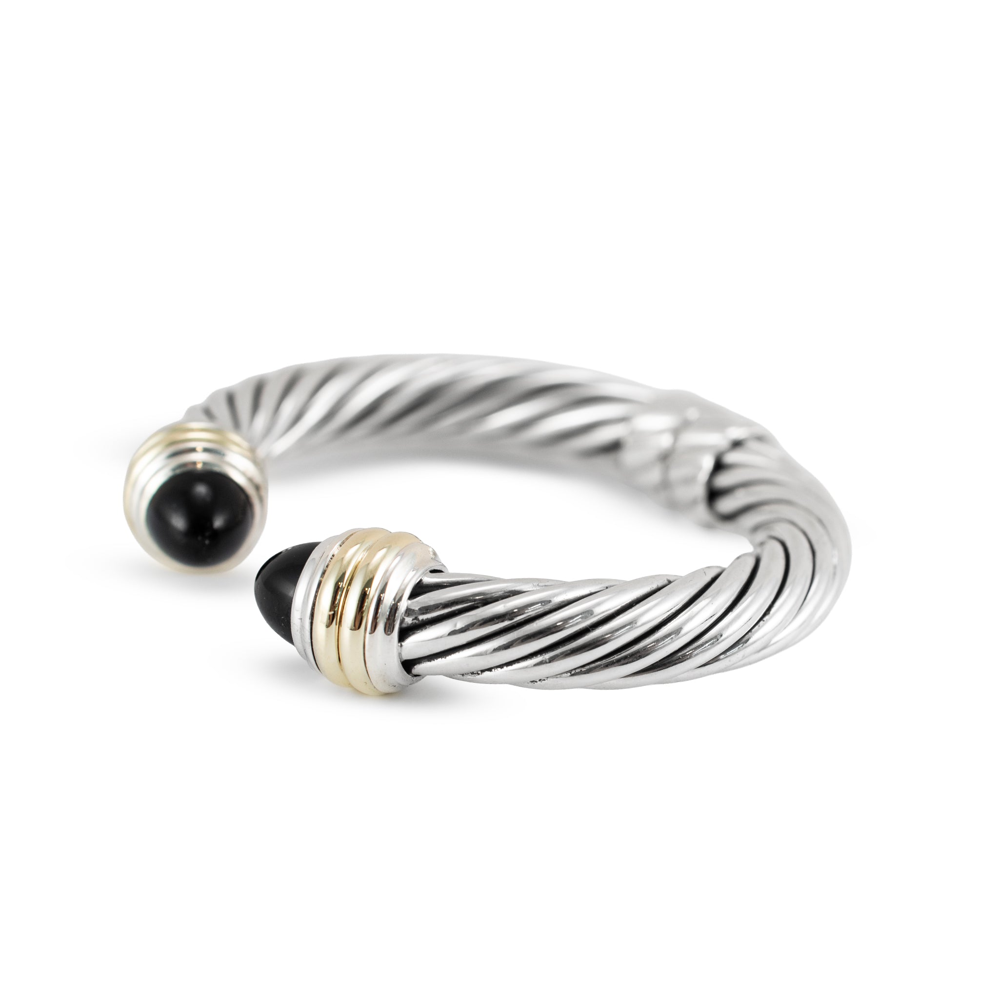 David Yurman Classic Cable 10MM 14K Gold Silver Black Onyx Cuff Bangle Bracelet