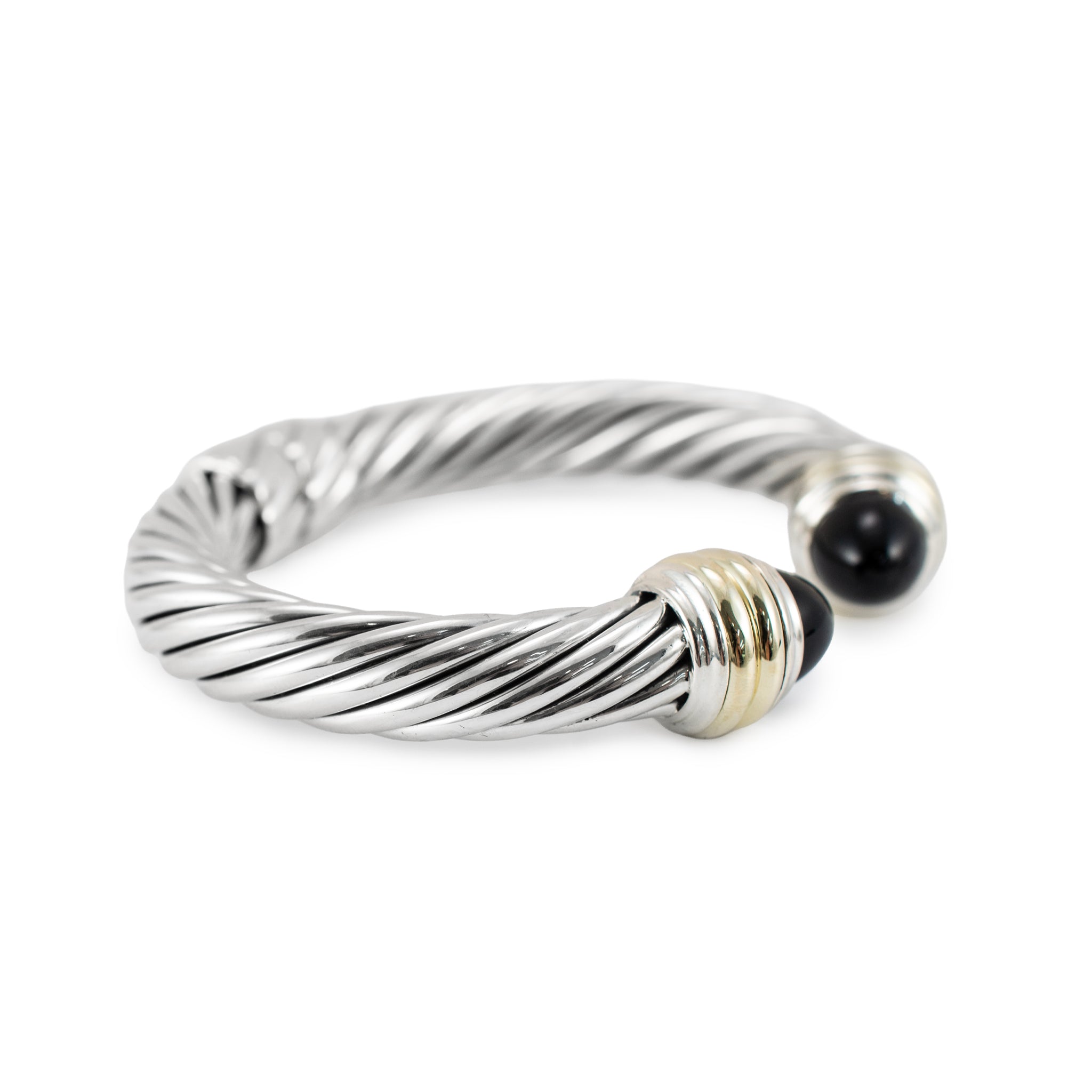 David Yurman Classic Cable 10MM 14K Gold Silver Black Onyx Cuff Bangle Bracelet