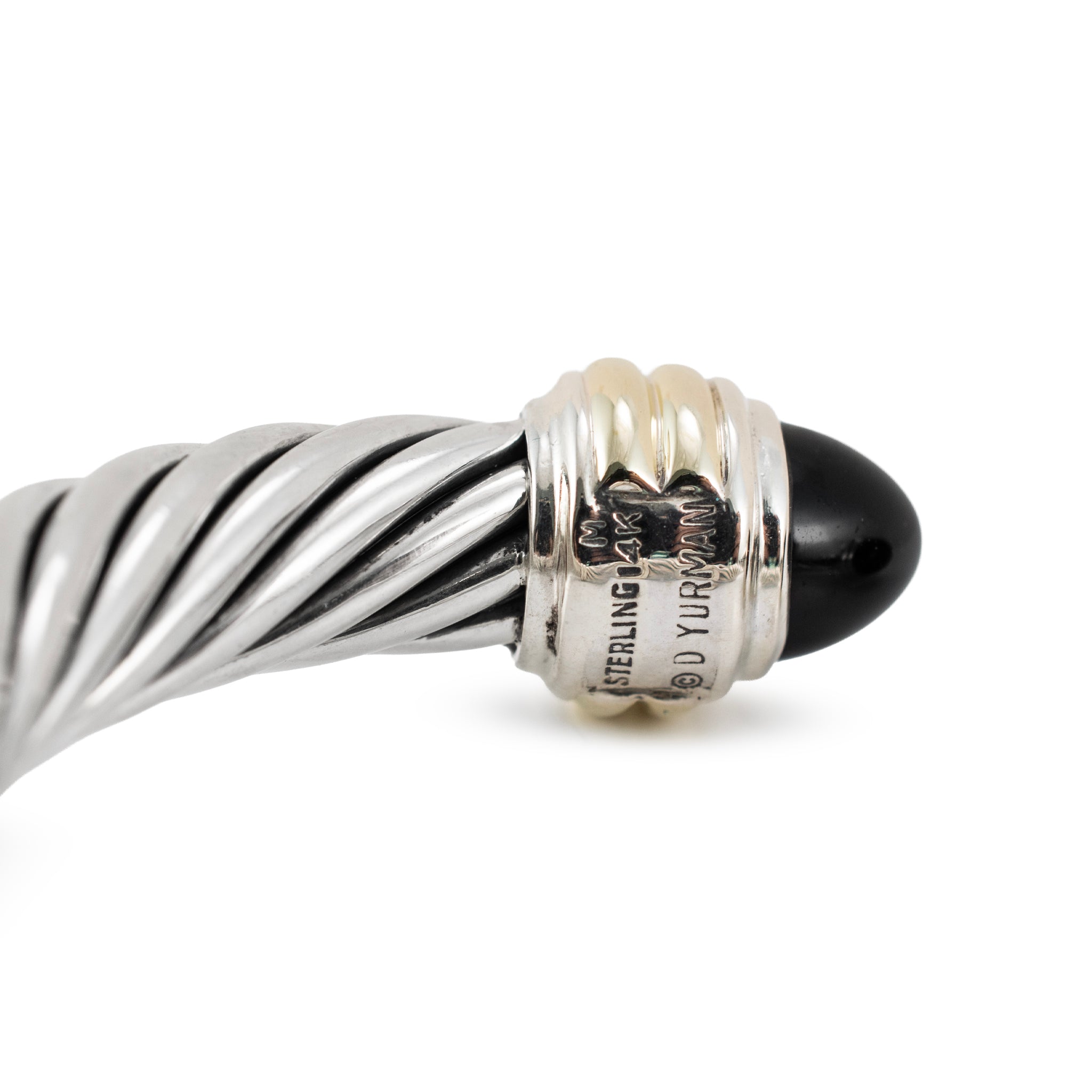 David Yurman Classic Cable 10MM 14K Gold Silver Black Onyx Cuff Bangle Bracelet