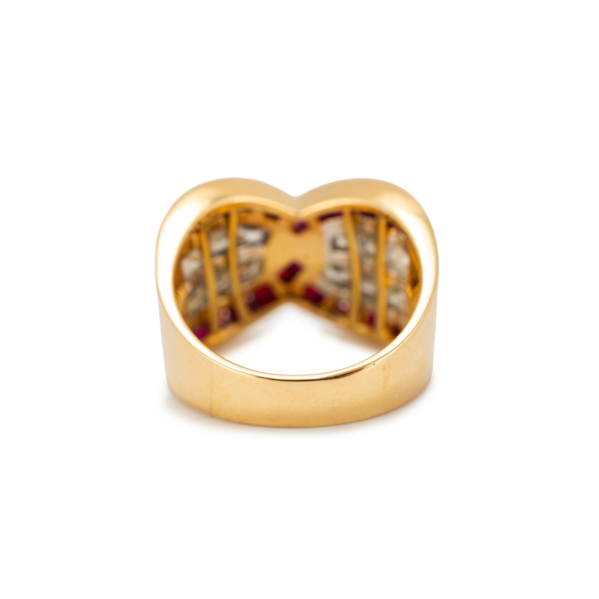 Vintage 18K Yellow Gold 2.63ctw Invisible Ruby Baguette Diamond Crossover Band