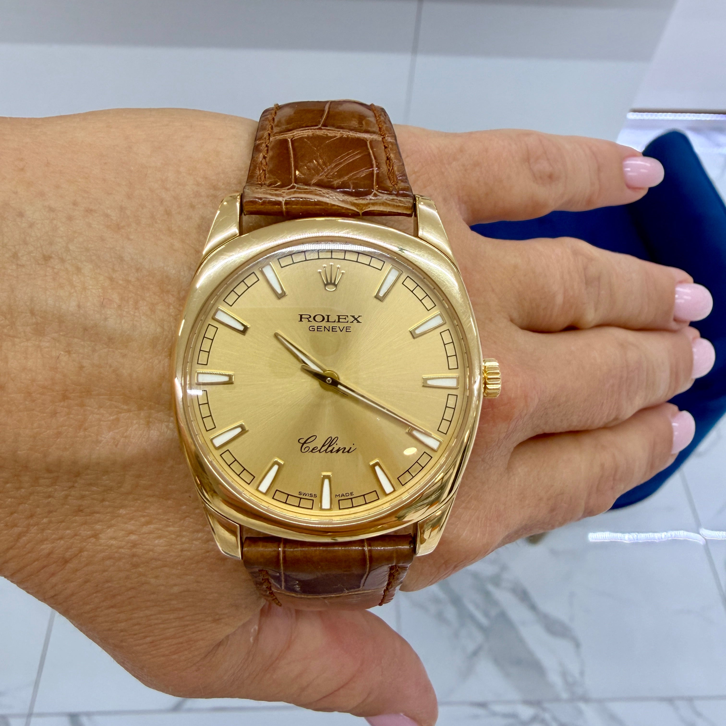 Rolex Cellini Danaos 38MM X 46MM 4243 Brown 18K Yellow Gold Manual Wind Watch