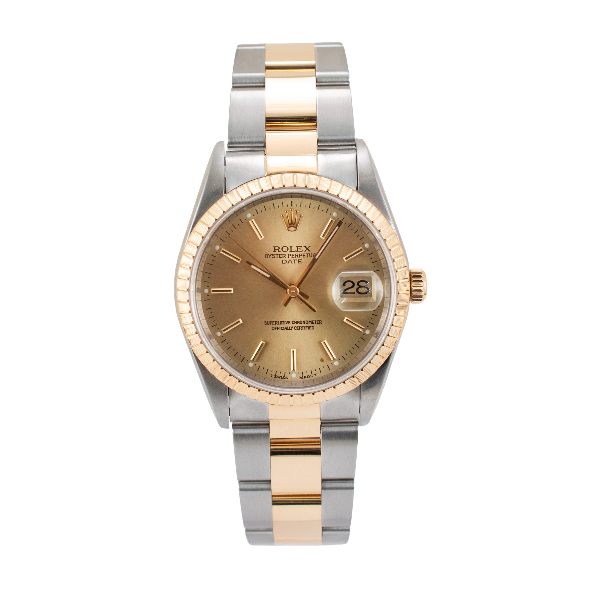 Rolex Oyster Perpetual Date 34MM 115233 Champagne Dial Gold Steel Watch