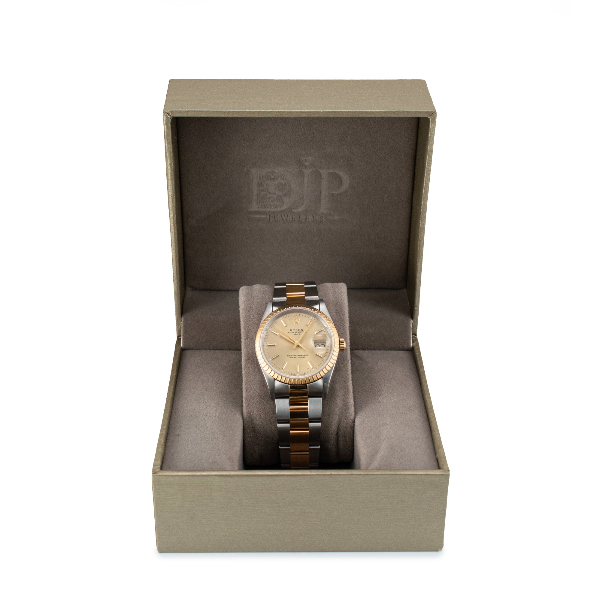 Rolex Oyster Perpetual Date 34MM 115233 Champagne Dial Gold Steel Watch