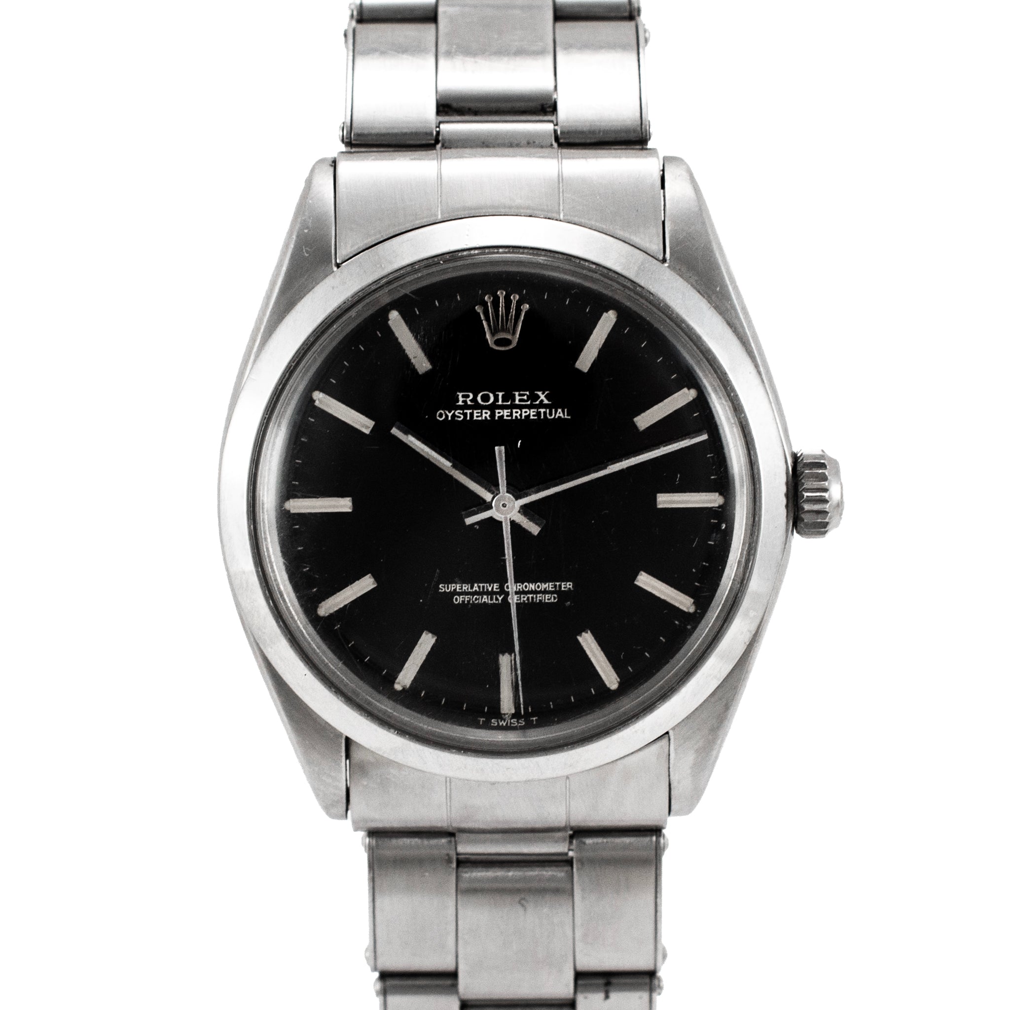 Vintage 1967 Rolex Oyster Perpetual 34MM 1002 Black Dial Stainless Steel Watch