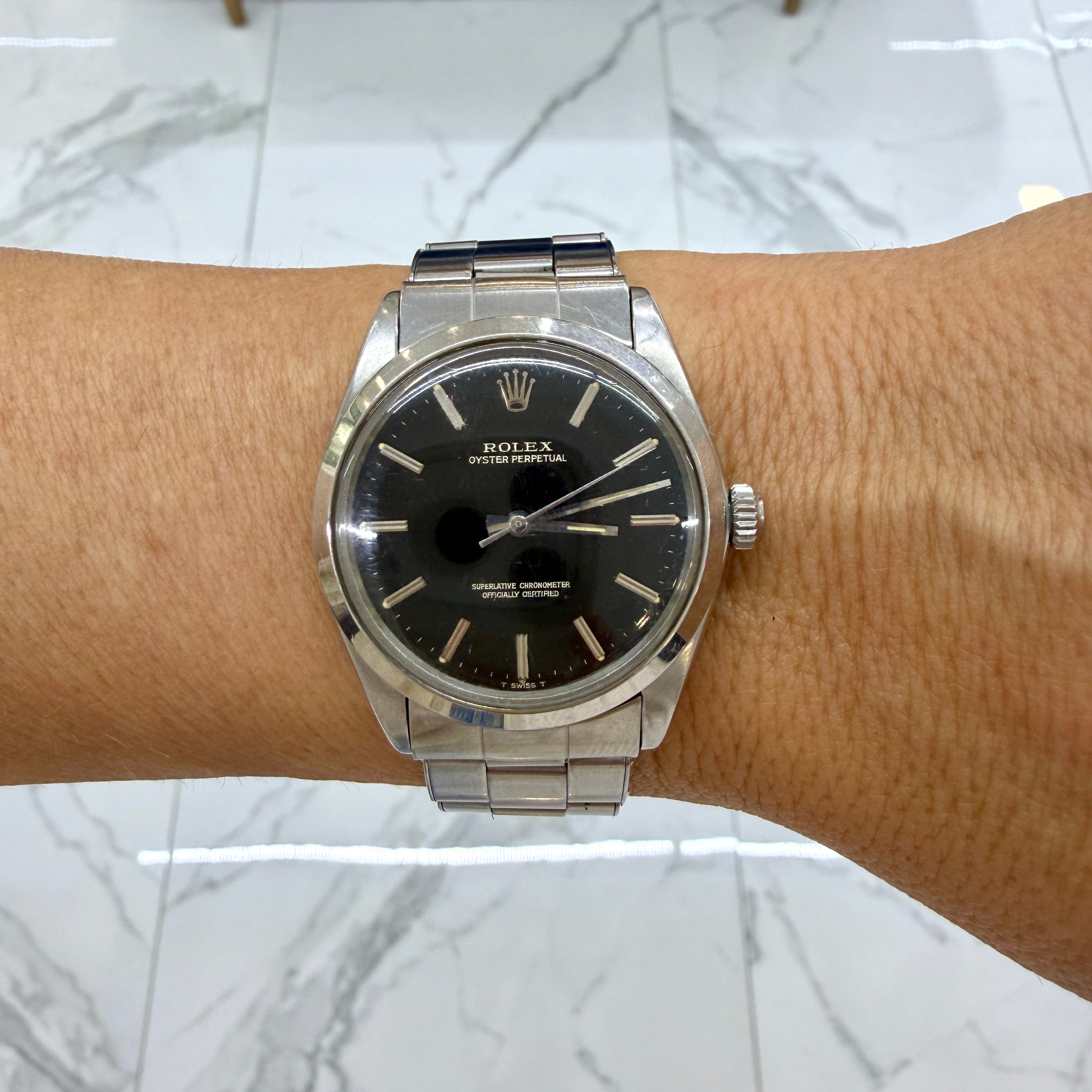 Vintage 1967 Rolex Oyster Perpetual 34MM 1002 Black Dial Stainless Steel Watch