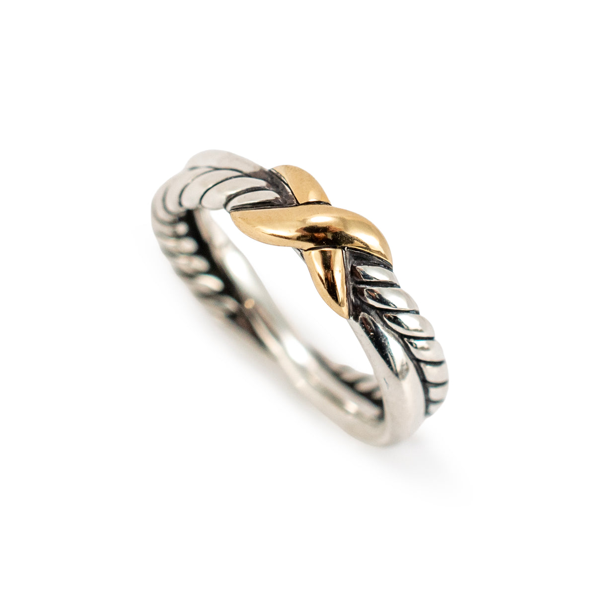 David Yurman Crossover 925 Silver & 18K Yellow Gold 4 MM Petite X Band Ring