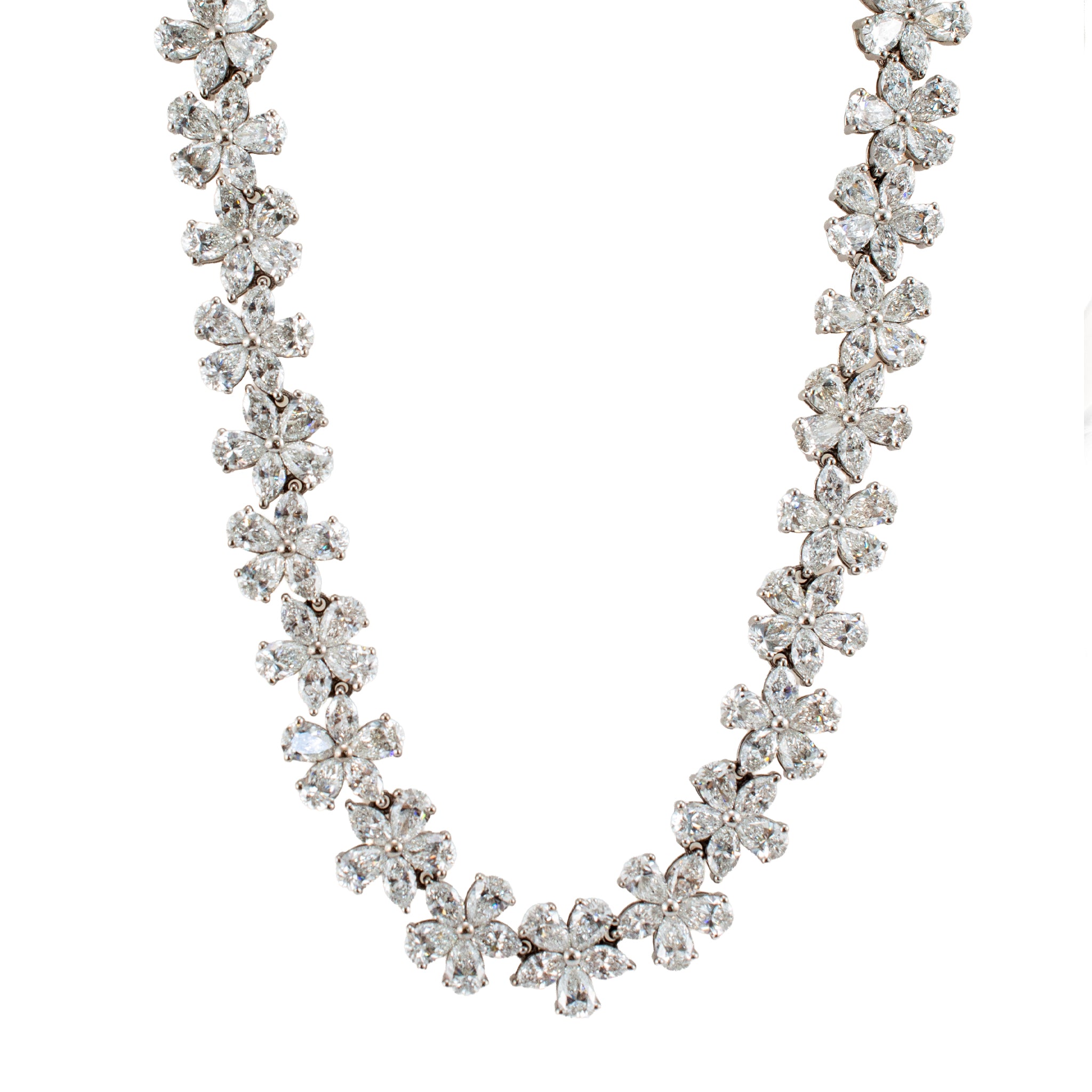 18K White Gold 41.84ctw Marquise Pear Lab Grown Diamond Floral Tennis Necklace