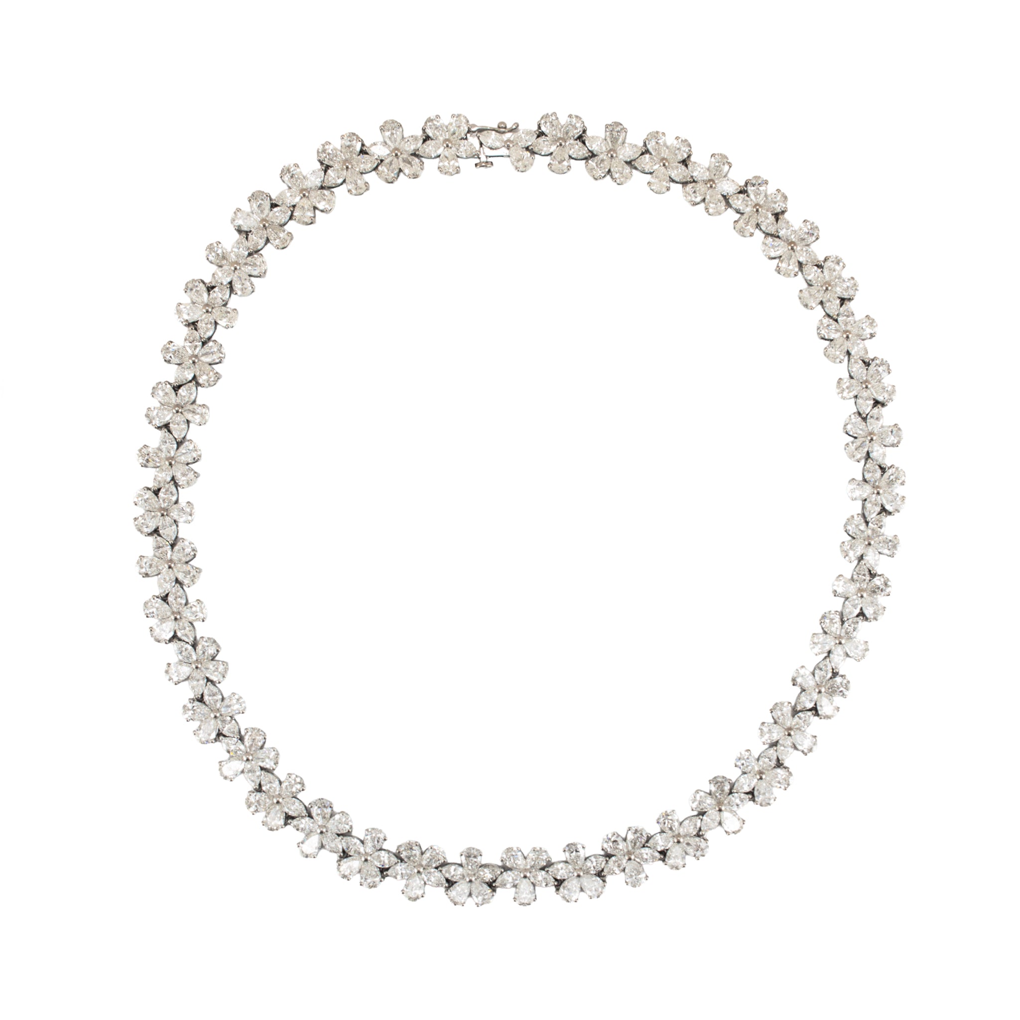 18K White Gold 41.84ctw Marquise Pear Lab Grown Diamond Floral Tennis Necklace