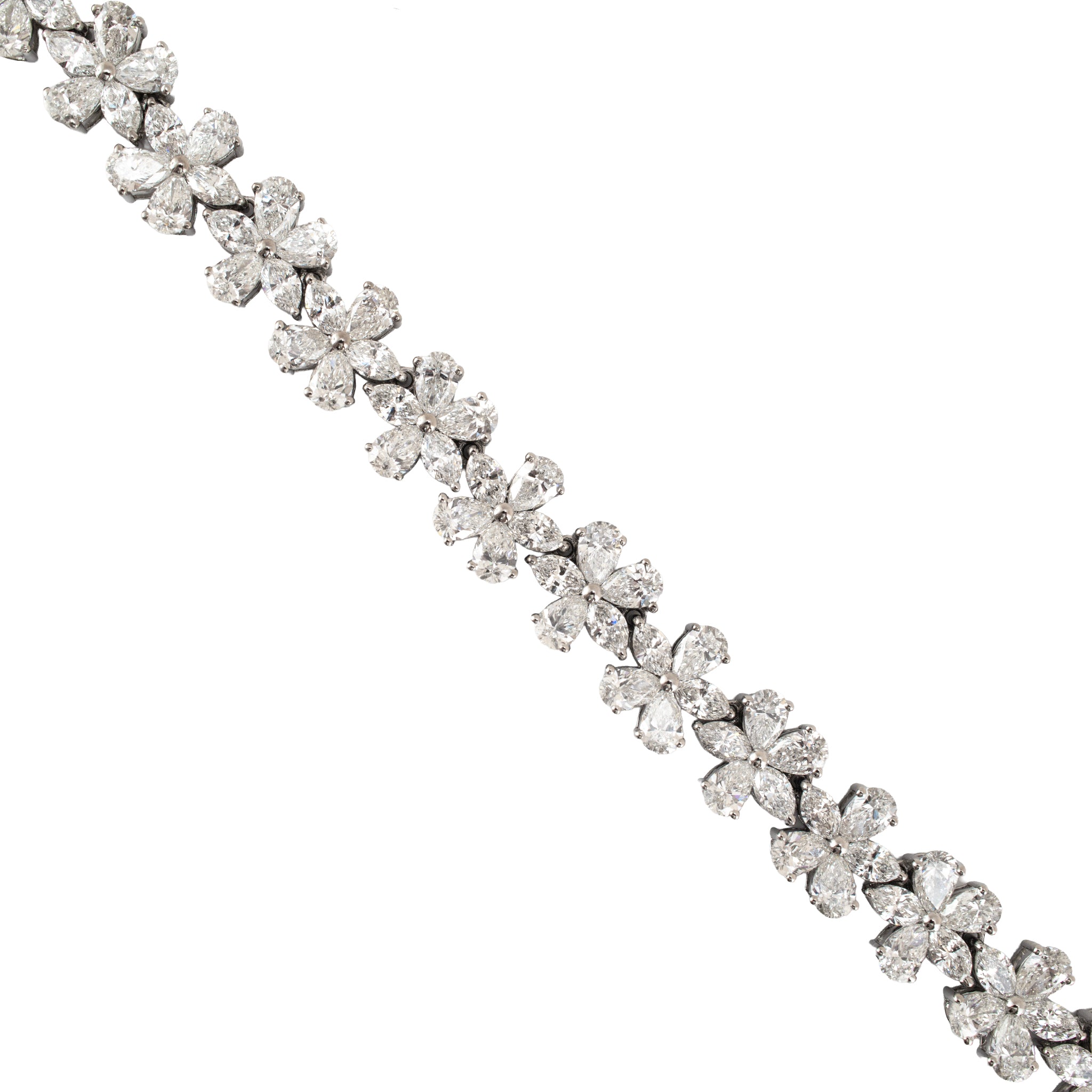 18K White Gold 41.84ctw Marquise Pear Lab Grown Diamond Floral Tennis Necklace