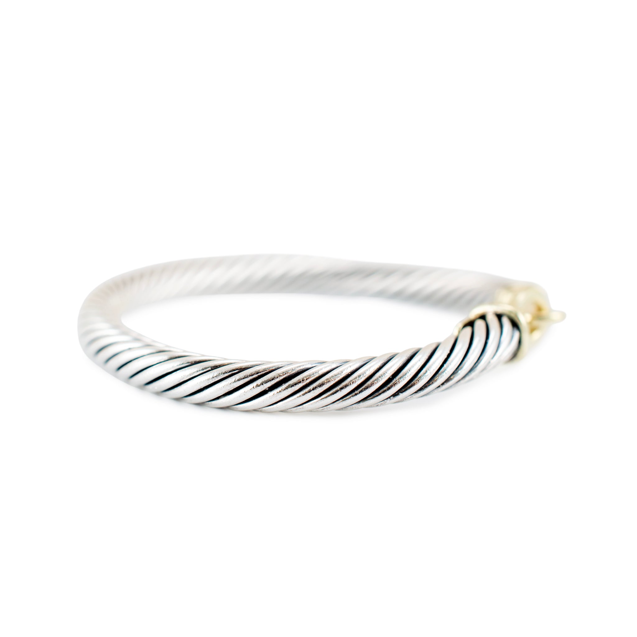David Yurman 925 Silver 14K Yellow Gold Buckle Classic Cable Bangle Bracelet