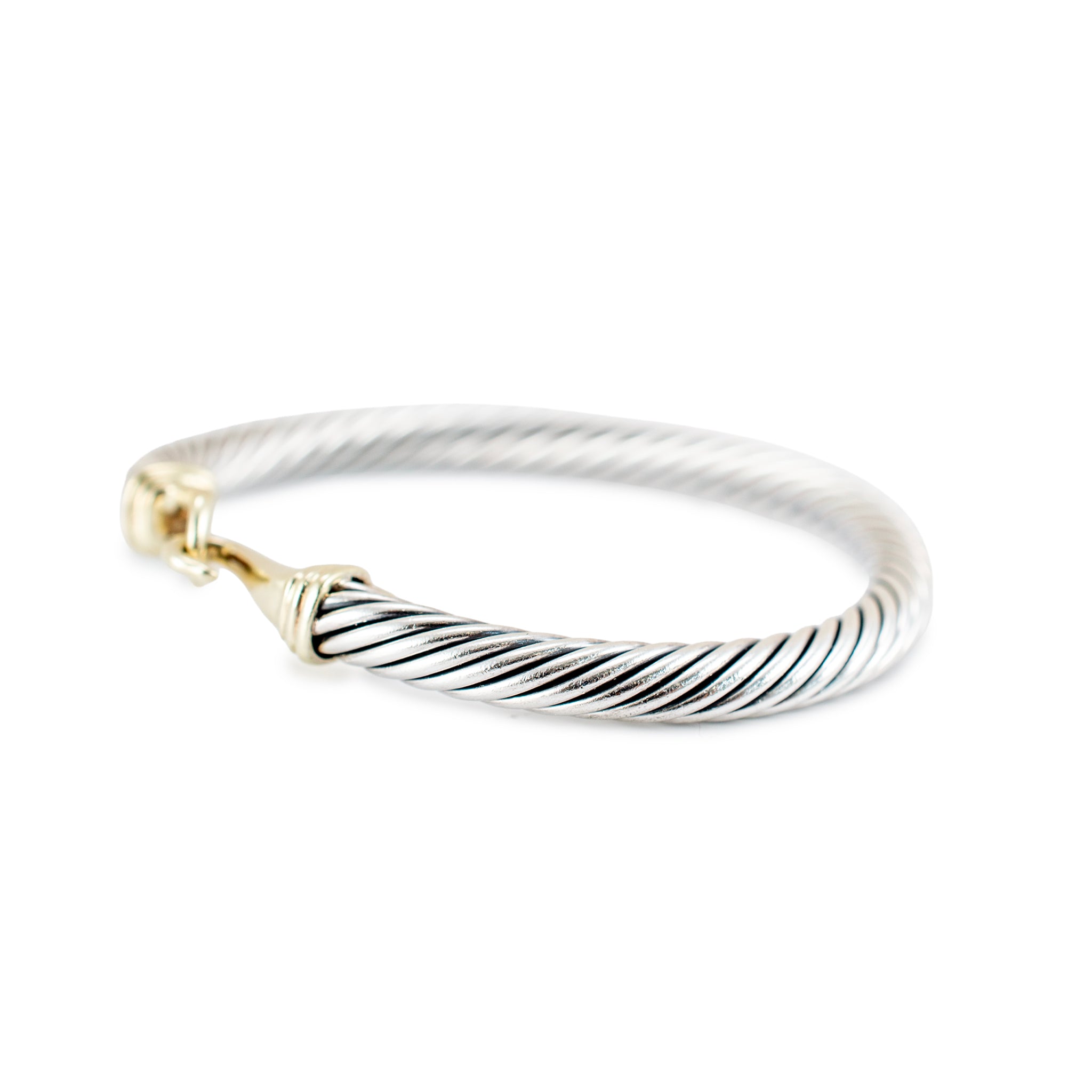 David Yurman 925 Silver 14K Yellow Gold Buckle Classic Cable Bangle Bracelet