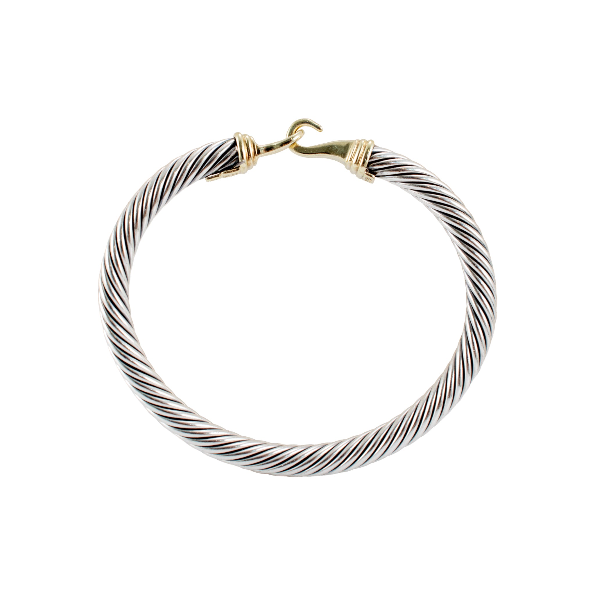 David Yurman 925 Silver 14K Yellow Gold Buckle Classic Cable Bangle Bracelet