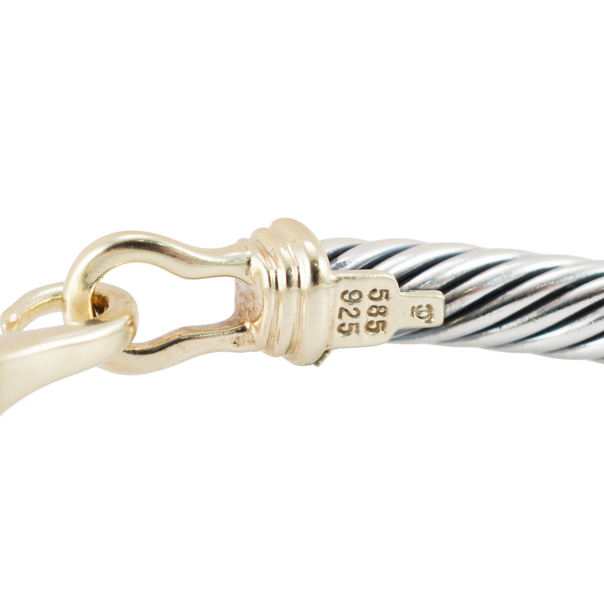 David Yurman 925 Silver 14K Yellow Gold Buckle Classic Cable Bangle Bracelet