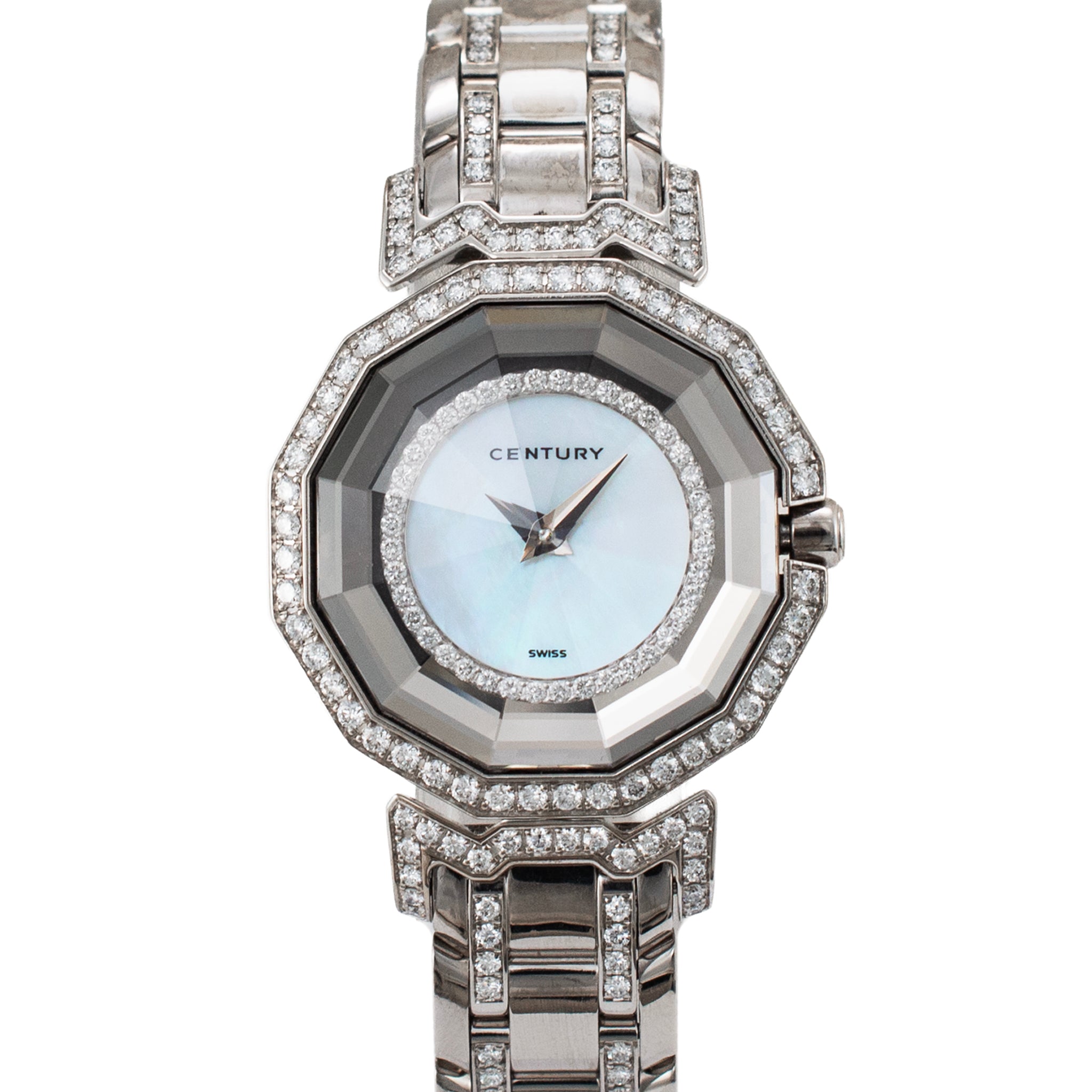 Ladies Century Dragon Stone 27MM Sapphire Diamond 18K White Gold Quartz Watch
