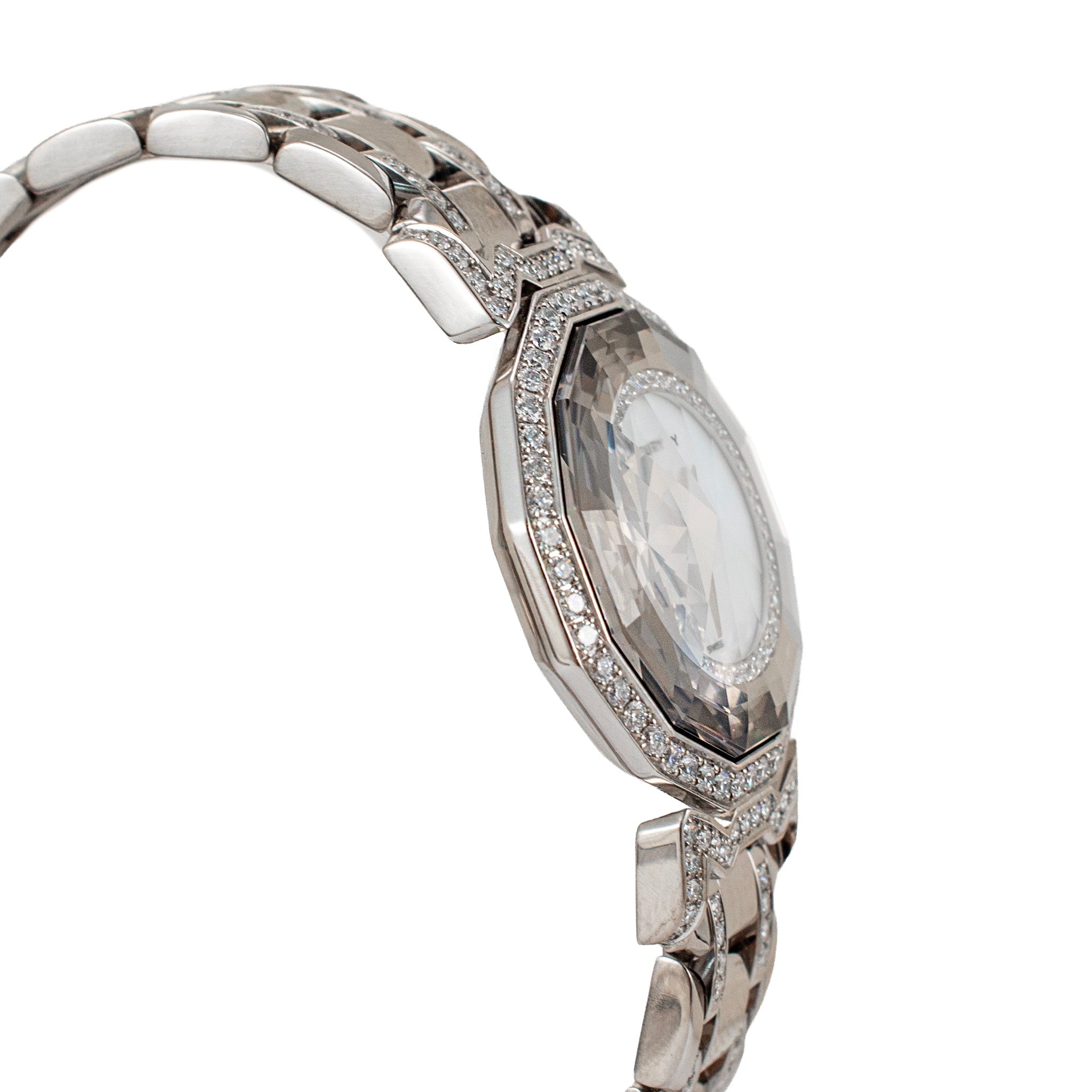 Ladies Century Dragon Stone 27MM Sapphire Diamond 18K White Gold Quartz Watch