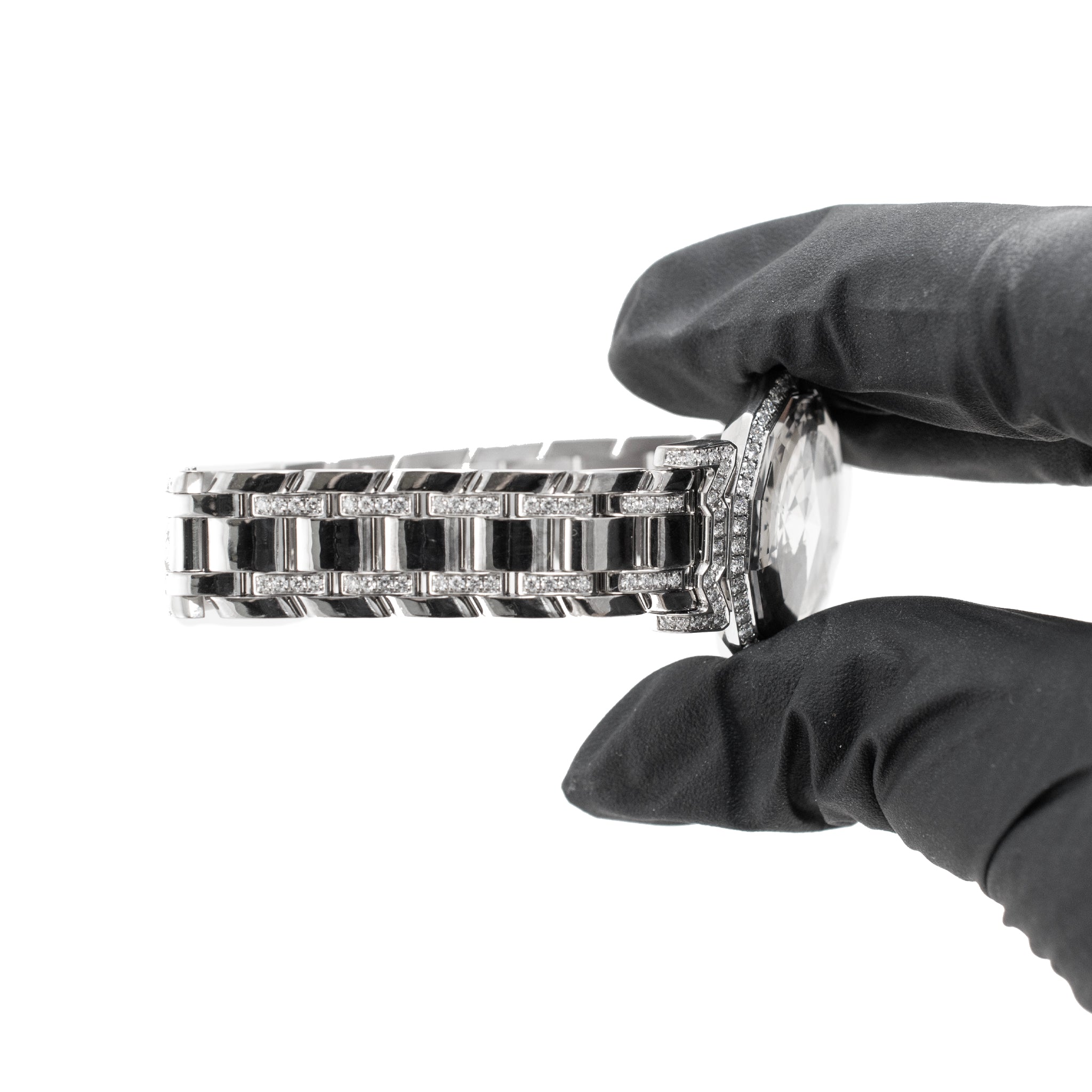 Ladies Century Dragon Stone 27MM Sapphire Diamond 18K White Gold Quartz Watch