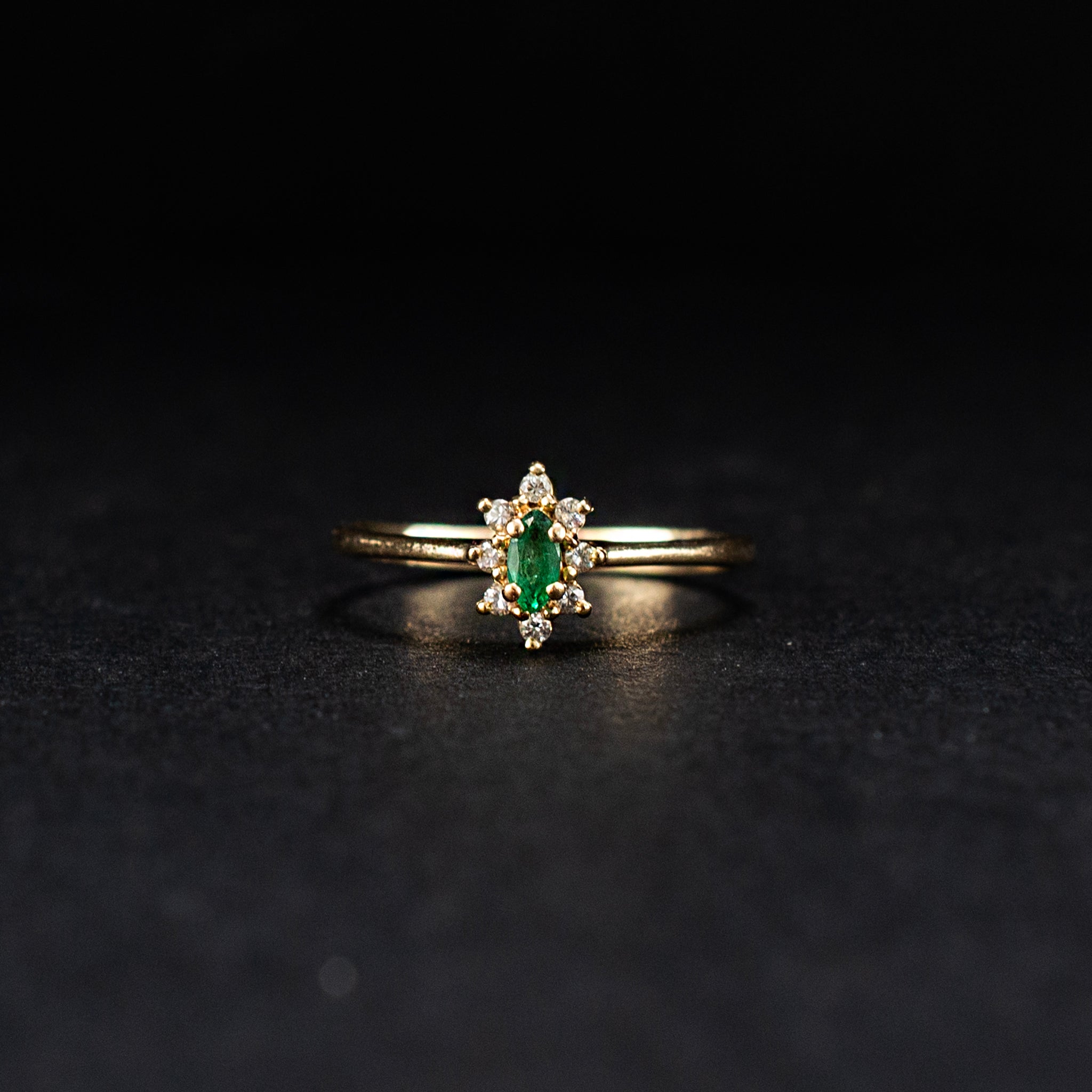 Vintage 14K Yellow Gold 0.06ct Diamond Emerald Halo Ring 1.33g 4¼" 455264 available at DJP Jewelers & Luxury Buyers