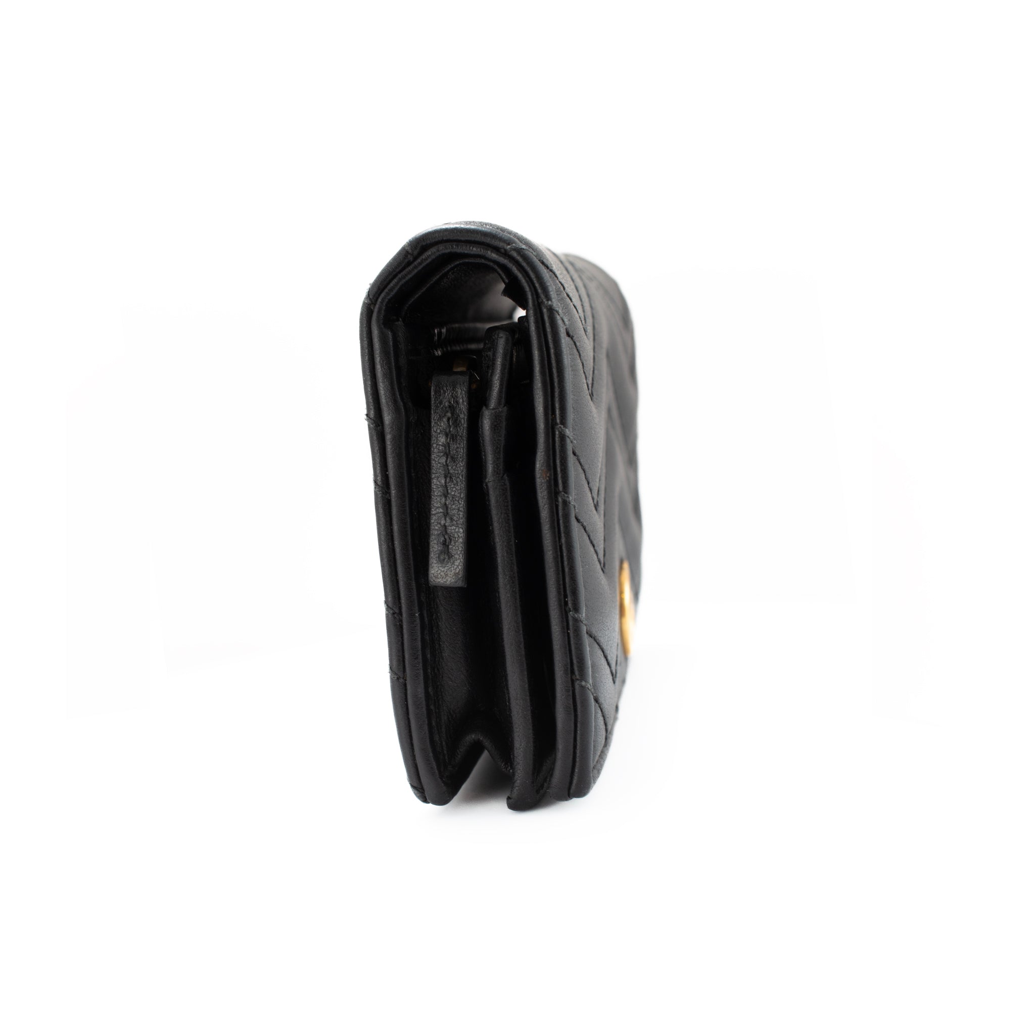 Gucci Gg Marmont Chevron Black Matelasse Leather Card Case Wallet